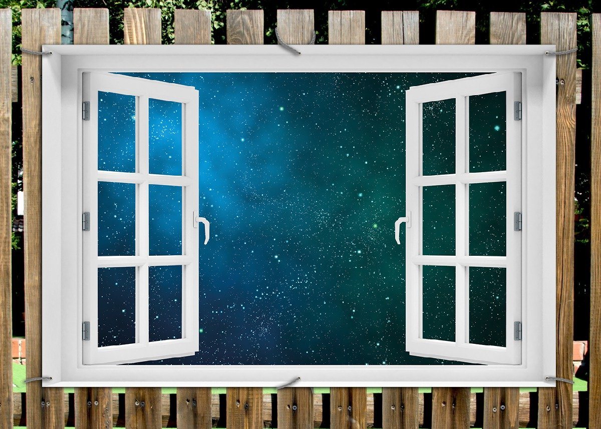 Thumbnail - Wallario Sichtschutzzaunmatten Sternenhimmel - Milchstraße und Sterne bei Nacht, mit Fenster-Illusion