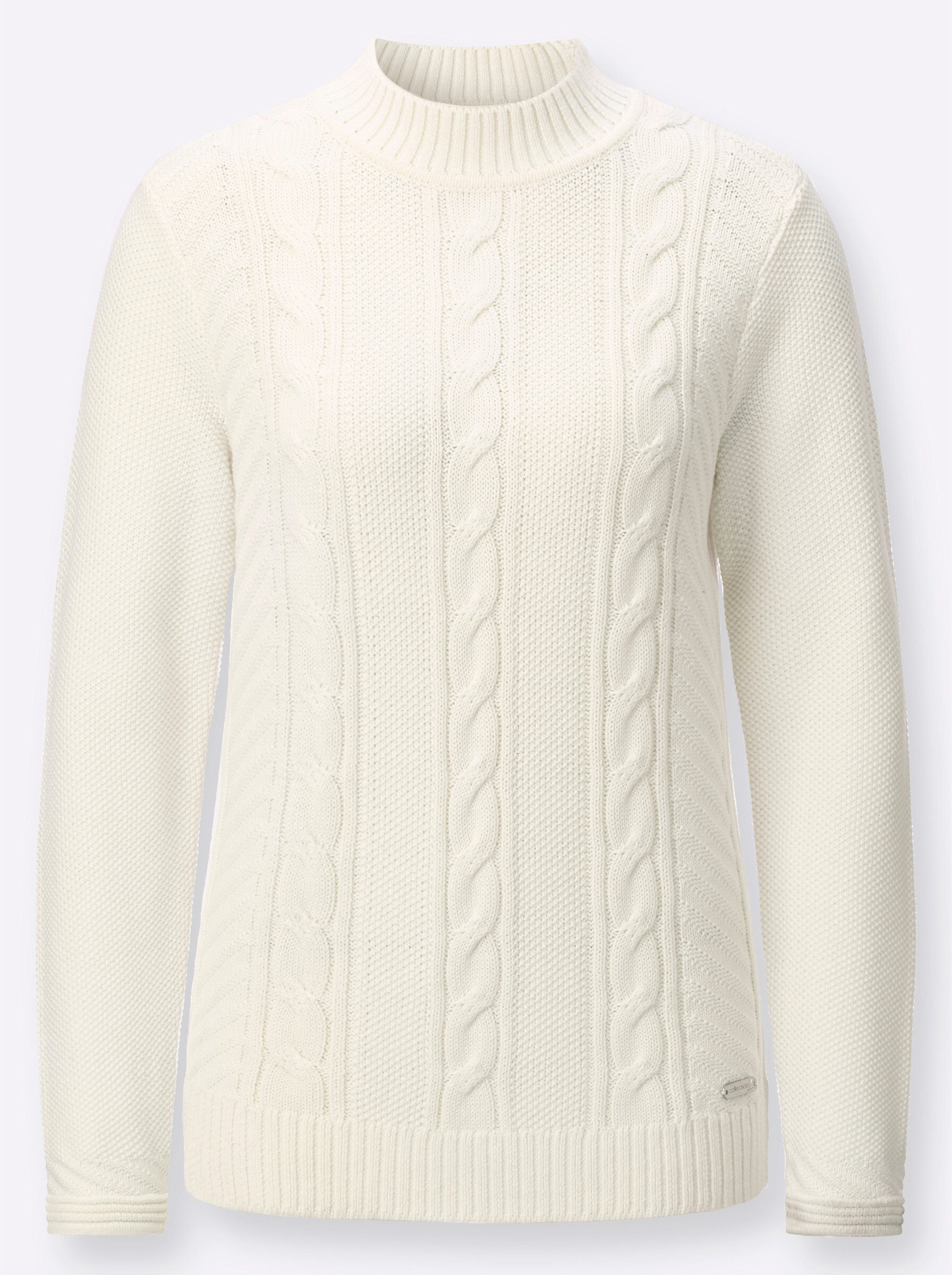 Strickpullover Stehkragen-Pullover Langarm Zopfmuster