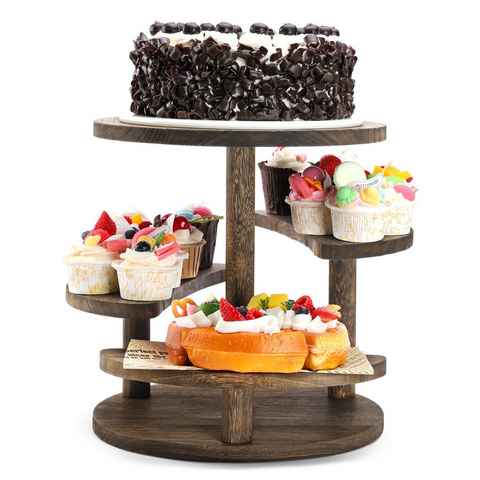 Yorbay Tortenplatte Tortenständer aus Holz, 4 Etagen, (Etagere 4 Etagen für Cupcakes, Kuchen, Torte, Donuts, Obst, Desserts), Ständer für Weihnachten,Hochzeit, Geburtstag, Cafés