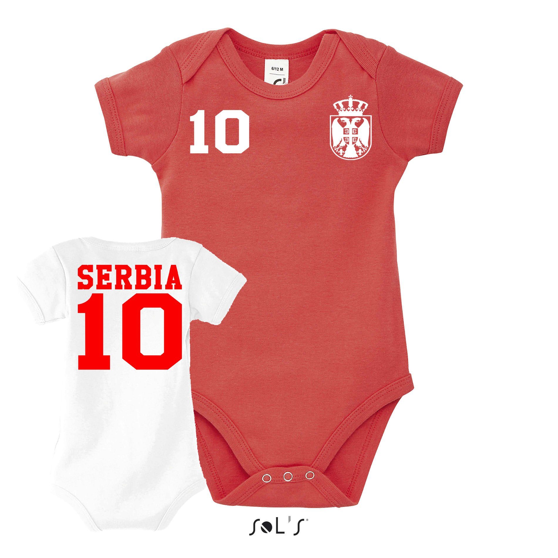 Blondie & Brownie Strampler Kinder Baby Serbien Serbia Sport Trikot Fußball Meister WM Europa EM Weiss/Rot