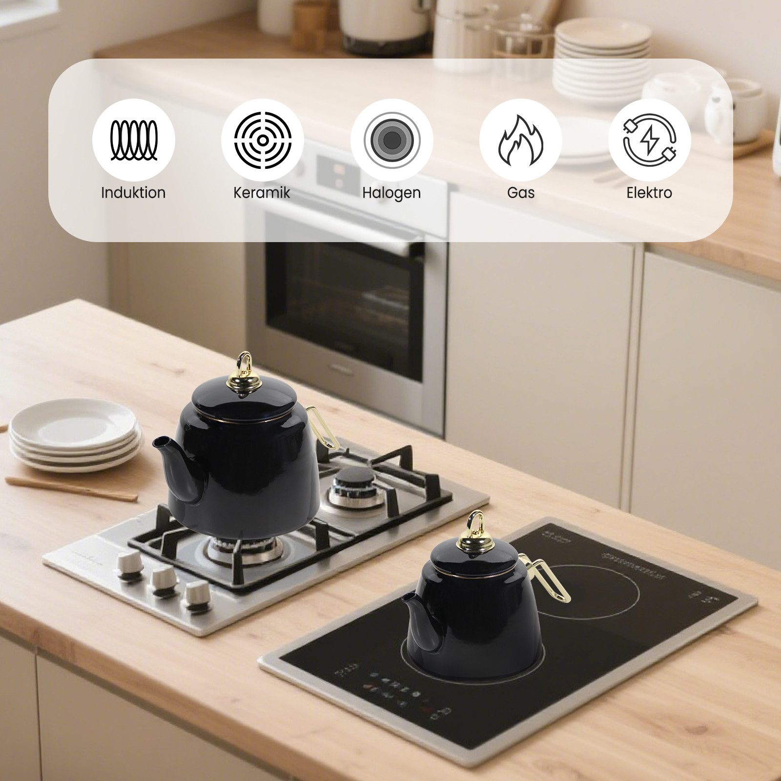 HOMELUX Teekanne Induktionsgeeignet, Wasserkessel, Turkische Teekocher 2L+1L, (4-tlg, Induktion), Für alle Herdarten geeignet