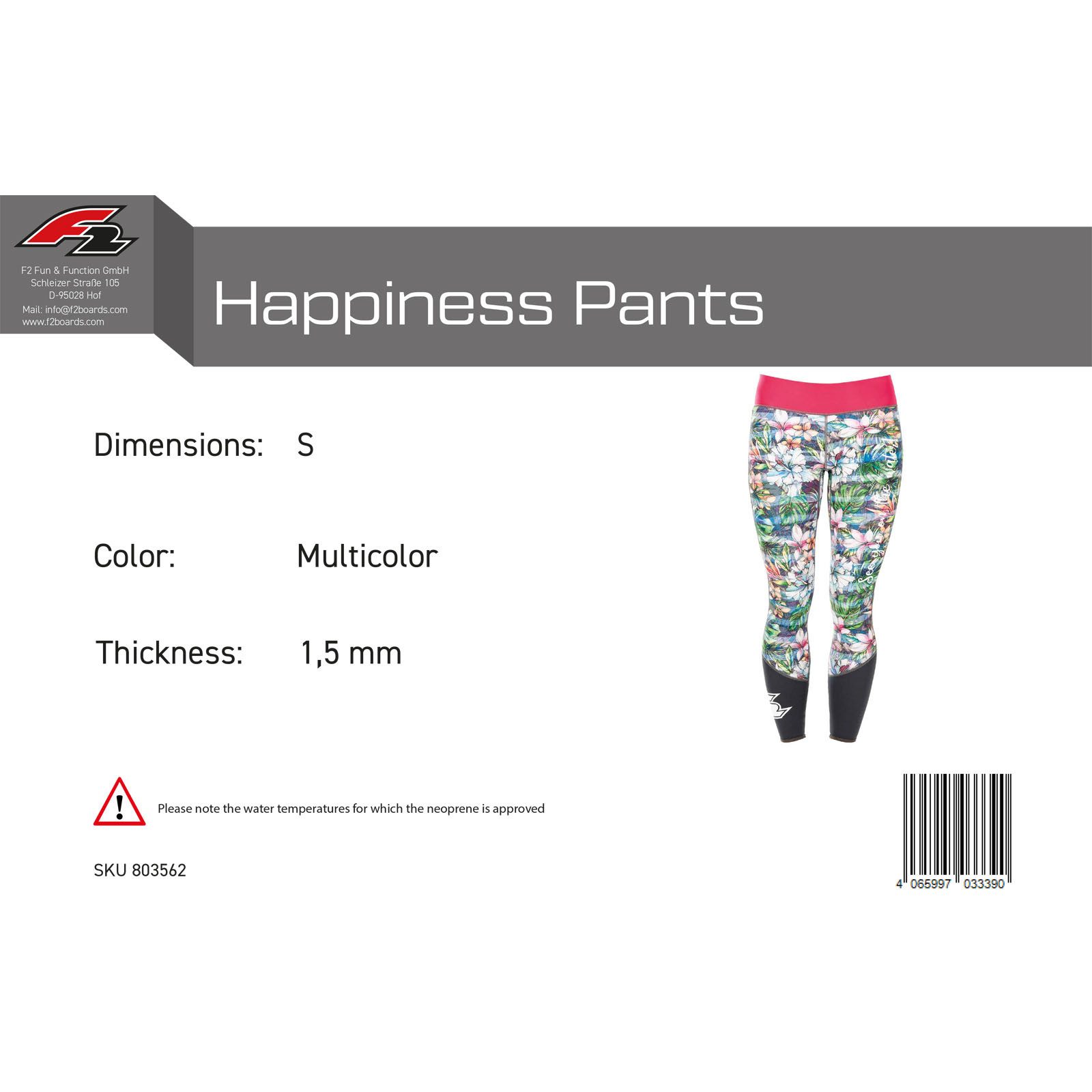 F2 Neoprenanzug F2 Damen Neopren Hose Happiness Pants 1,5 mm S Multicolor