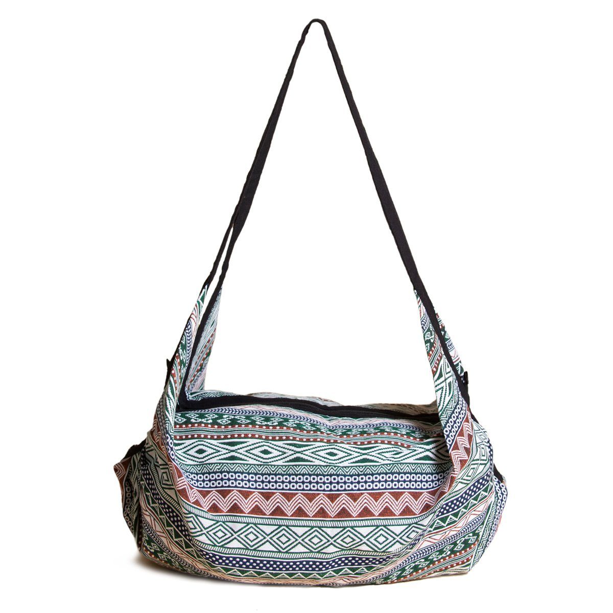 PANASIAM Schultertasche Umhängetasche in gewebten als Strandtasche Handtasche auch Wickeltasche, nutzbar aus fester Beuteltasche Designs Baumwolle Grün Yogatasche oder