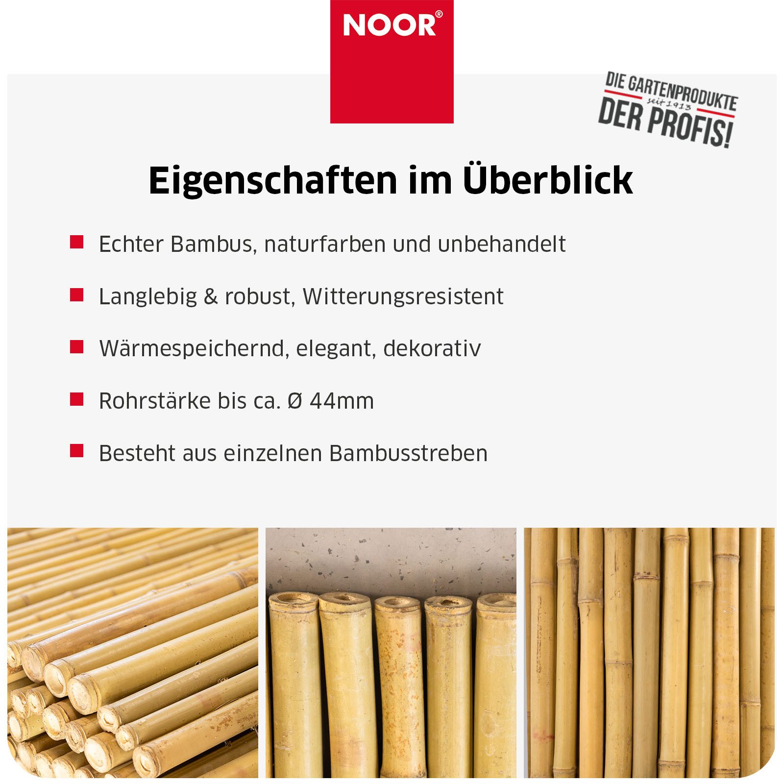 NOOR Sichtschutzzaunmatten Bambusmatte DELUXE - extra dicke Bambusstäbe, stilvoller Sichtschutz für Garten, Terrasse und Balkon – Bild 4 von 5