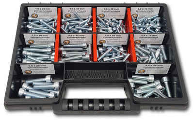 Schraubenbox24 Zylinderschraube Sortiment M4-M5-M6 // 12mm-30mm, (DIN 912 ISO 4017, 210 St., galvanisch verzinkt), 210 Stück Zylinderschrauben
