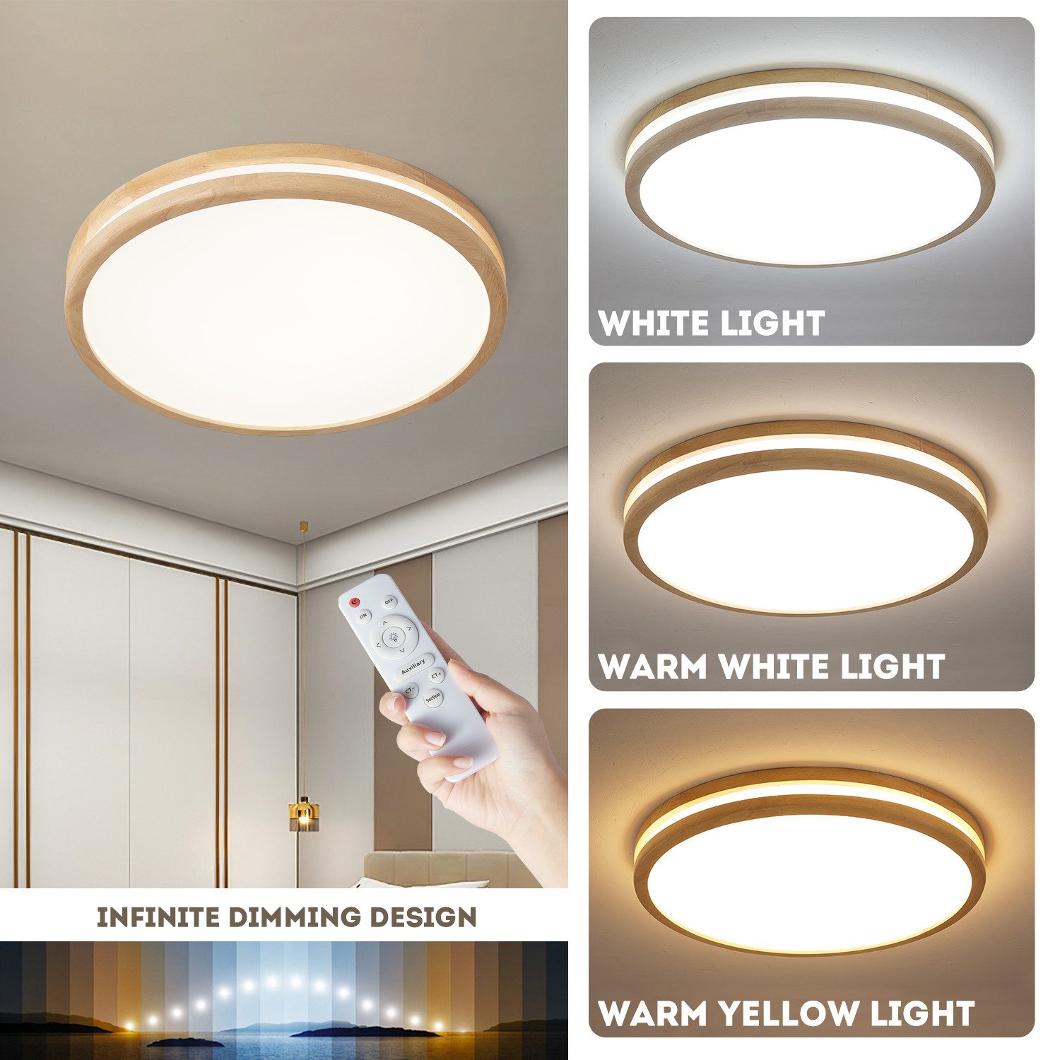 style home LED Deckenleuchte Runde Deckenlampe aus Holz & Metall, dimmbar m günstig online kaufen