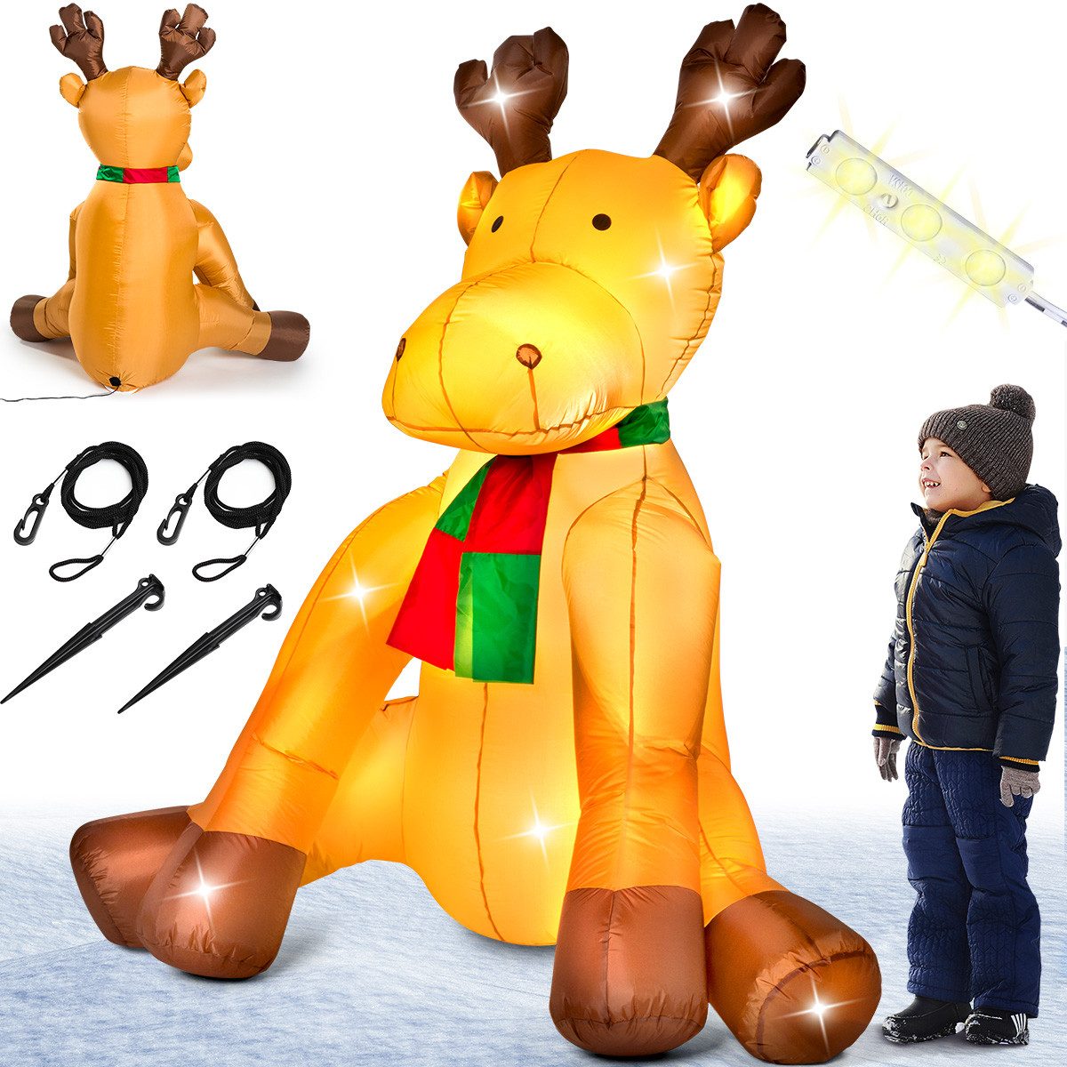 monzana Tierfigur, Aufblasbares Rentier 180cm LED Beleuchtet Befestigungsmaterial IP44