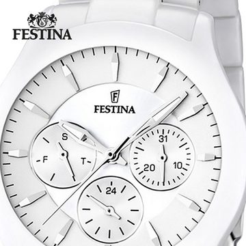 Festina Multifunktionsuhr Festina Damen-Herren Uhr F16639/1, (Analoguhr), Damen, Herren Armbanduhr rund, Keramikarmband weiß
