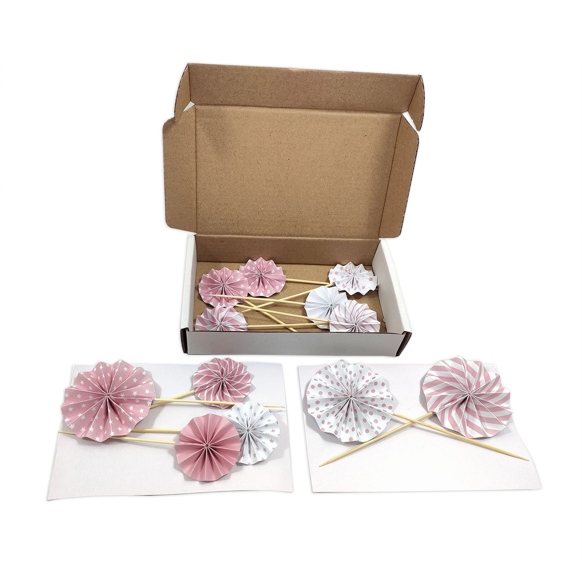Frau WUNDERVoll Muffinform 12 Deko Topper Rosetten rosa, (12-tlg)