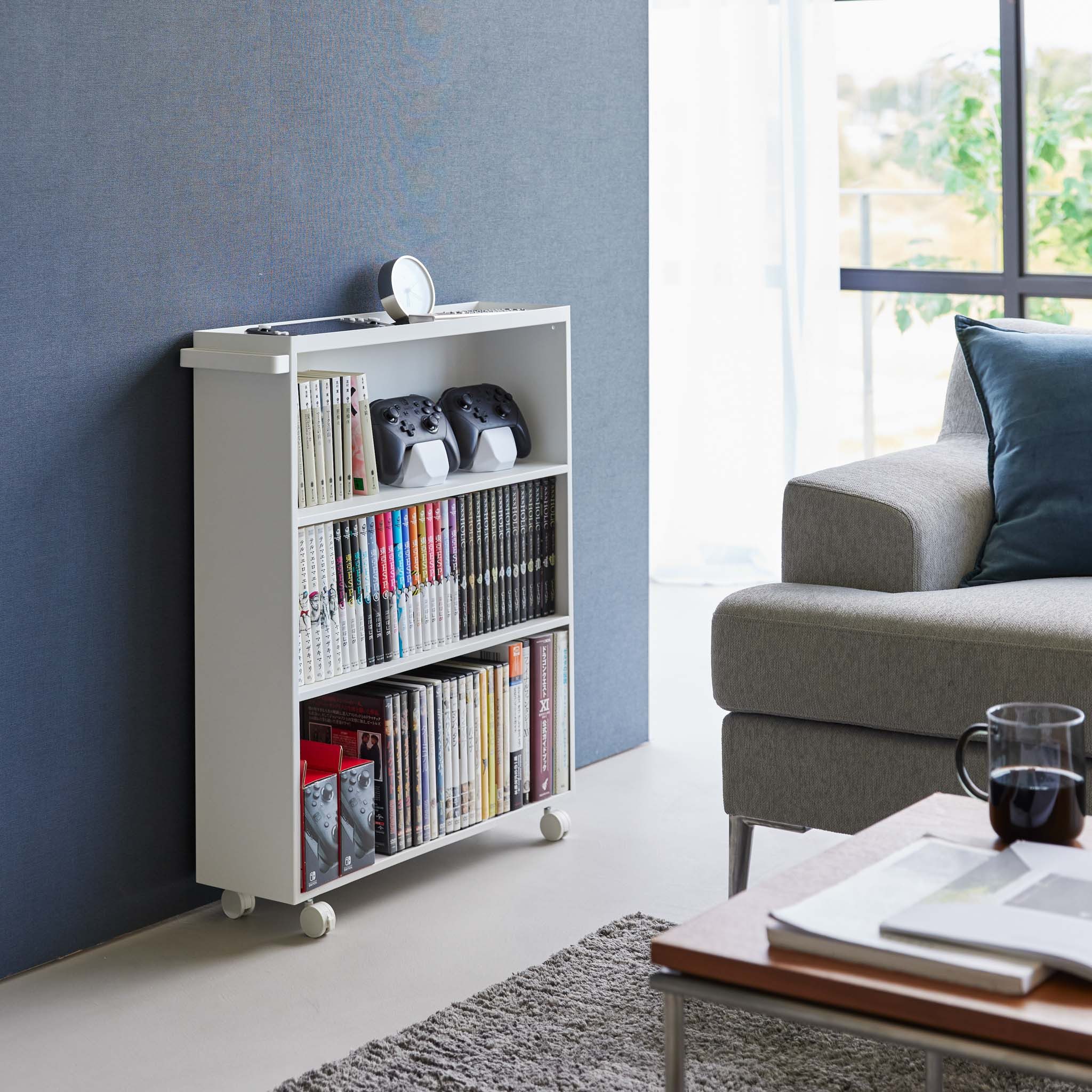 Yamazaki Rollwagen TOWER Bücherwagen, Stahl / Nylon, minimalistisch, 59 x 15,6 x 70 cm (L x B x H)