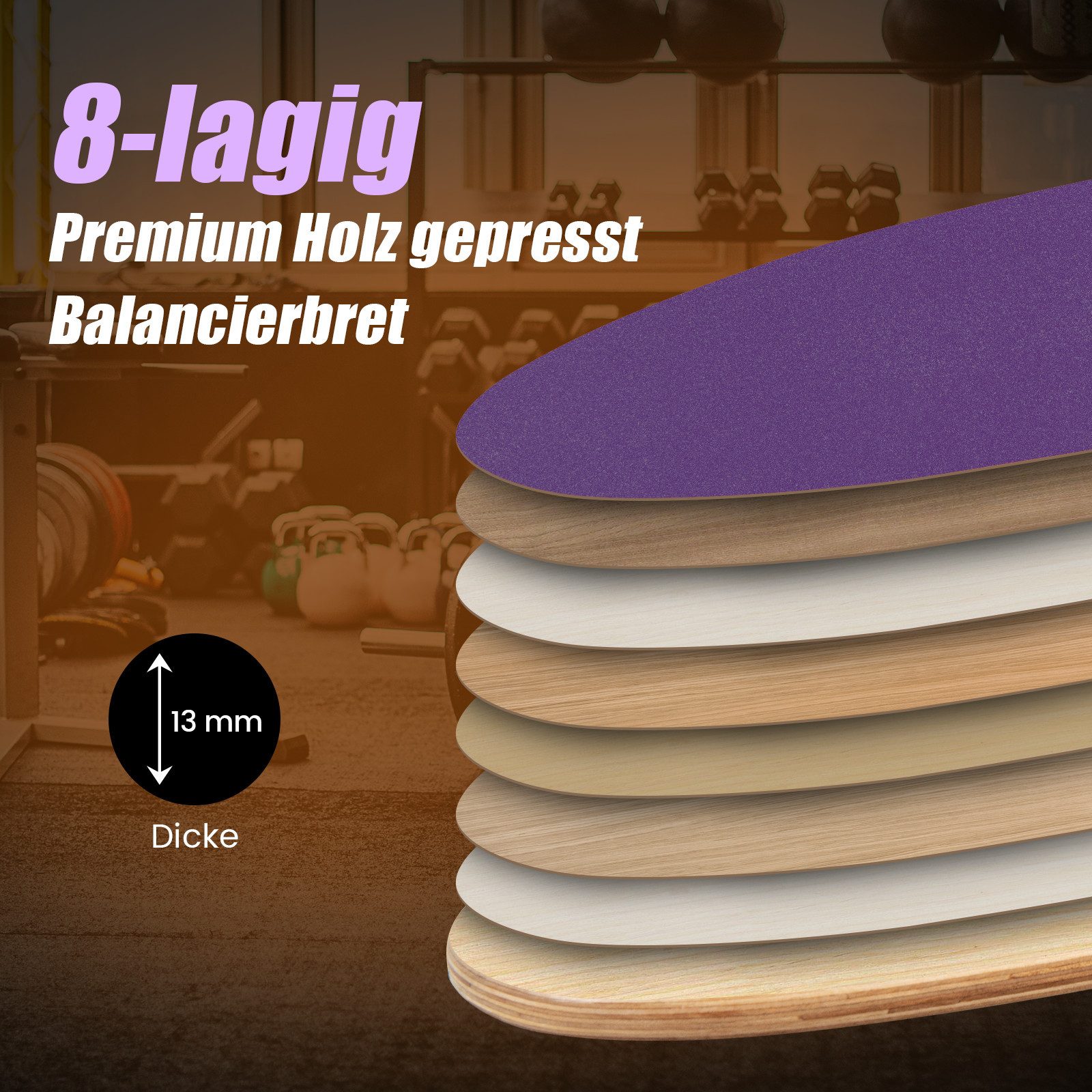 COSTWAY Balanceboard, aus Holz, für zuhause, inkl. Korkrolle, bis 227kg