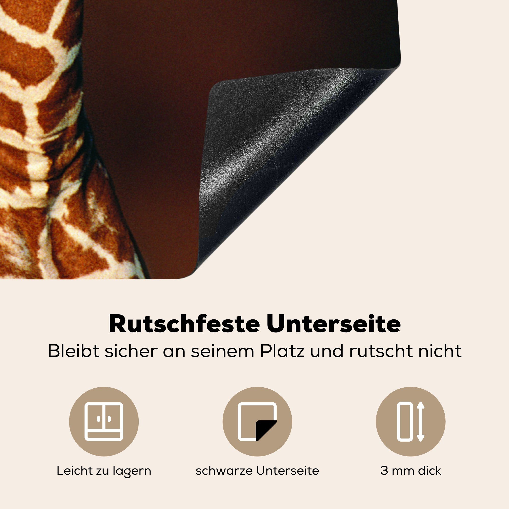 MuchoWow Herdblende-/Abdeckplatte Giraffe - (1 cm, Ceranfeldabdeckung, - für Porträt, Vinyl, küche 78x78 Arbeitsplatte Kalb tlg)