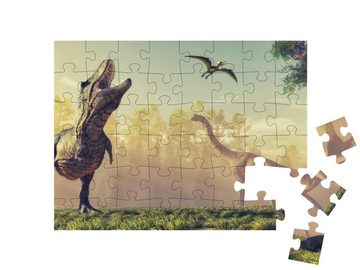 puzzleYOU Puzzle Digitale Kunst: Im Tal der Dinosaurier, 48 Puzzleteile, puzzleYOU-Kollektionen Dinosaurier, Tiere aus Fantasy & Urzeit