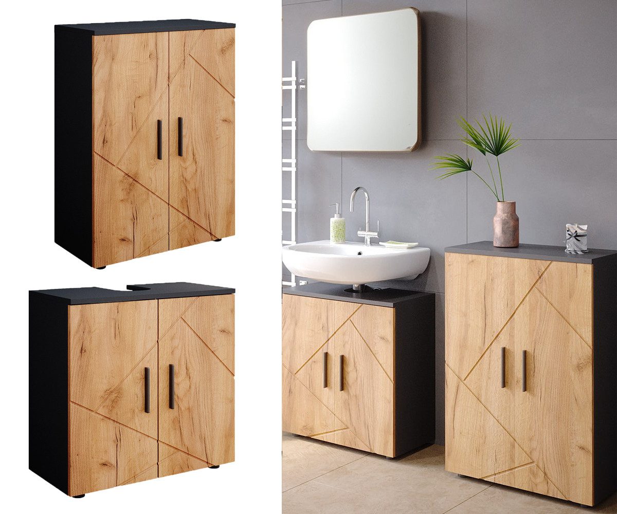 Vicco Badmöbel-Set Irma, Goldkraft Eiche/Anthrazit/Goldkraft Eiche, 2 Teile günstig online kaufen