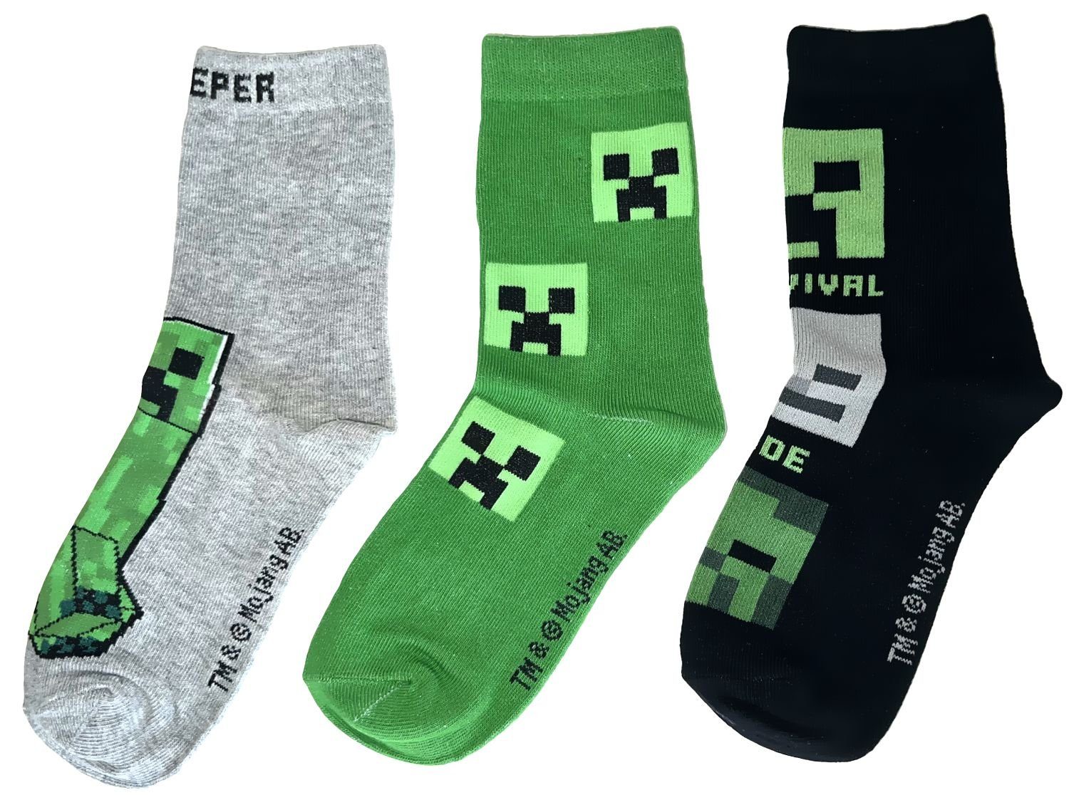 Minecraft Freizeitsocken 3x Minecraft Kindersocken Socken Jungen + Mädchen 31/34, 35/38, 39/42 (Sockenset, 3 Paar) eingesticktes Minecraft Logo – Bild 2 von 5