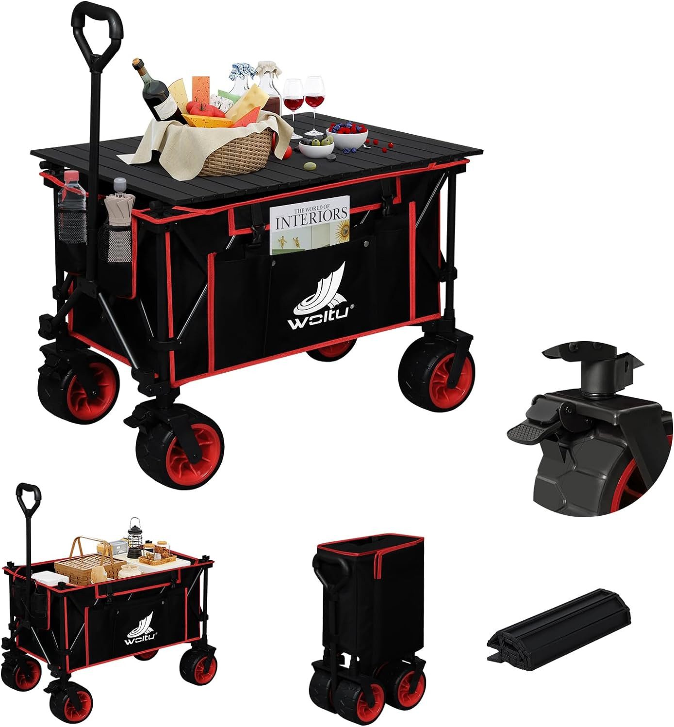 Woltu Bollerwagen (1-tlg), mit aufrollbarer Tischplatte, bis 150 L 120 kg belastbar