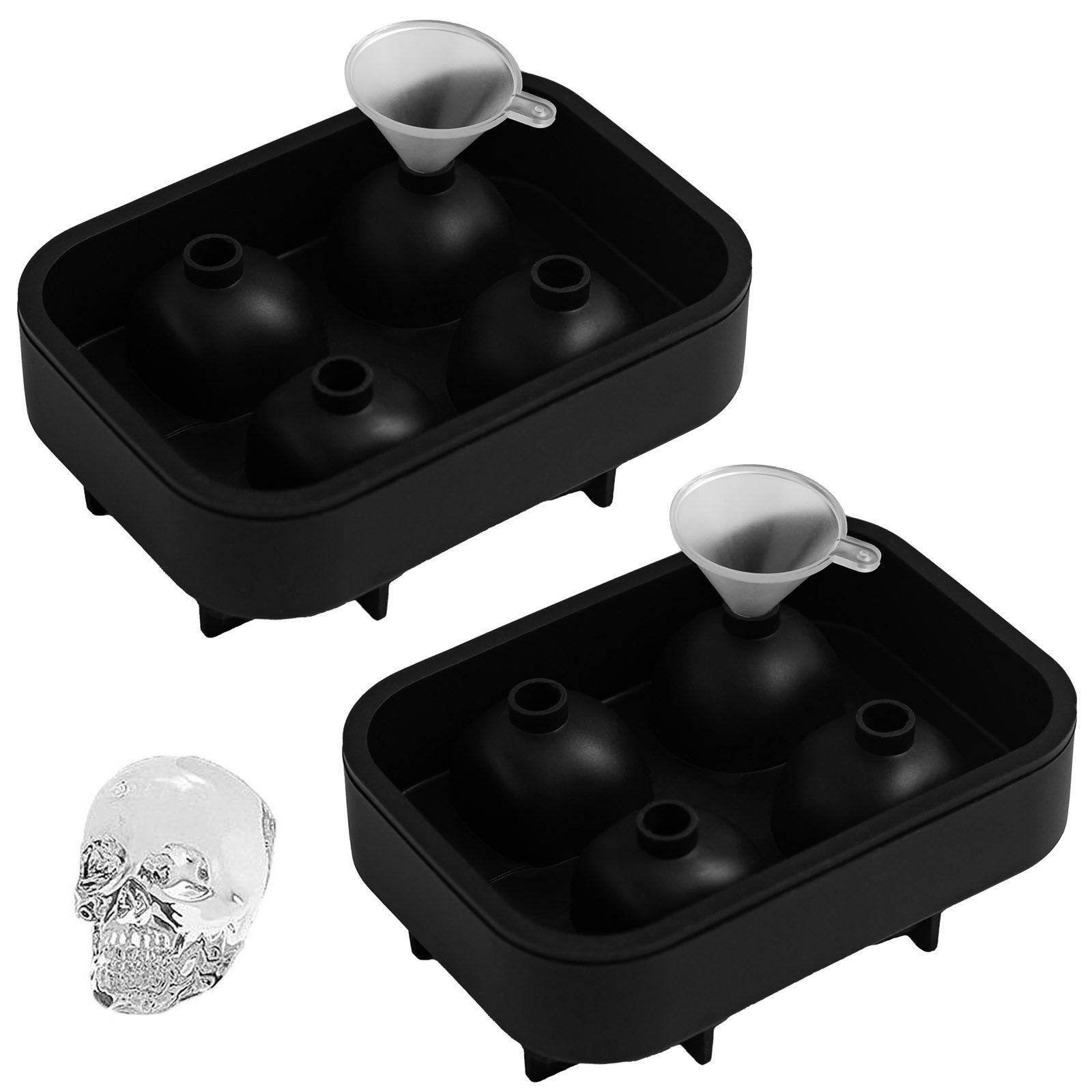 HAC24 Eiswürfelform Silikonform Totenkopf Eiswürfelbehälter Eiswürfel, (Set 2-tlg), mit Trichter