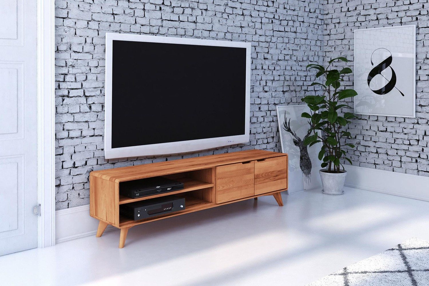 Natur24 Lowboard TV-Board Gerg Kernbuche 180x40x48 mit 2 Türen und 2 offenen Fächern