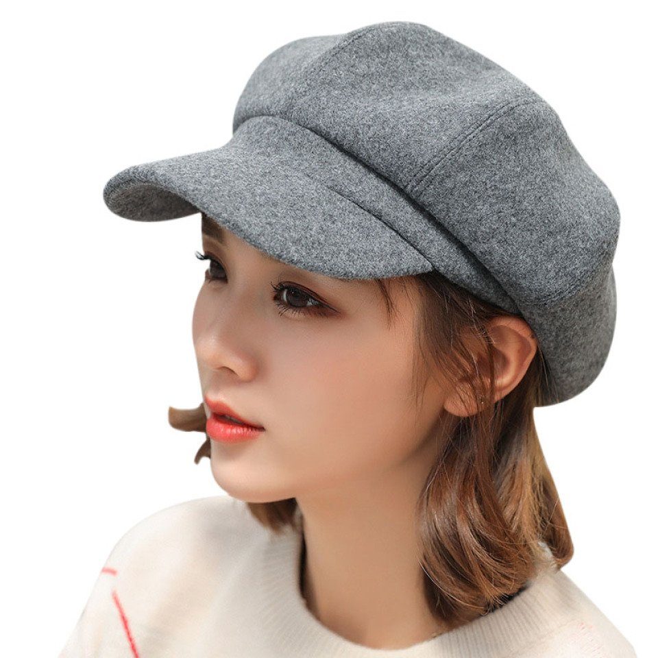 Blusmart Baskenmütze Einfarbig Woolen 8 Achteckige grau Hut Frauen Panel Zeitungsjunge Mütze