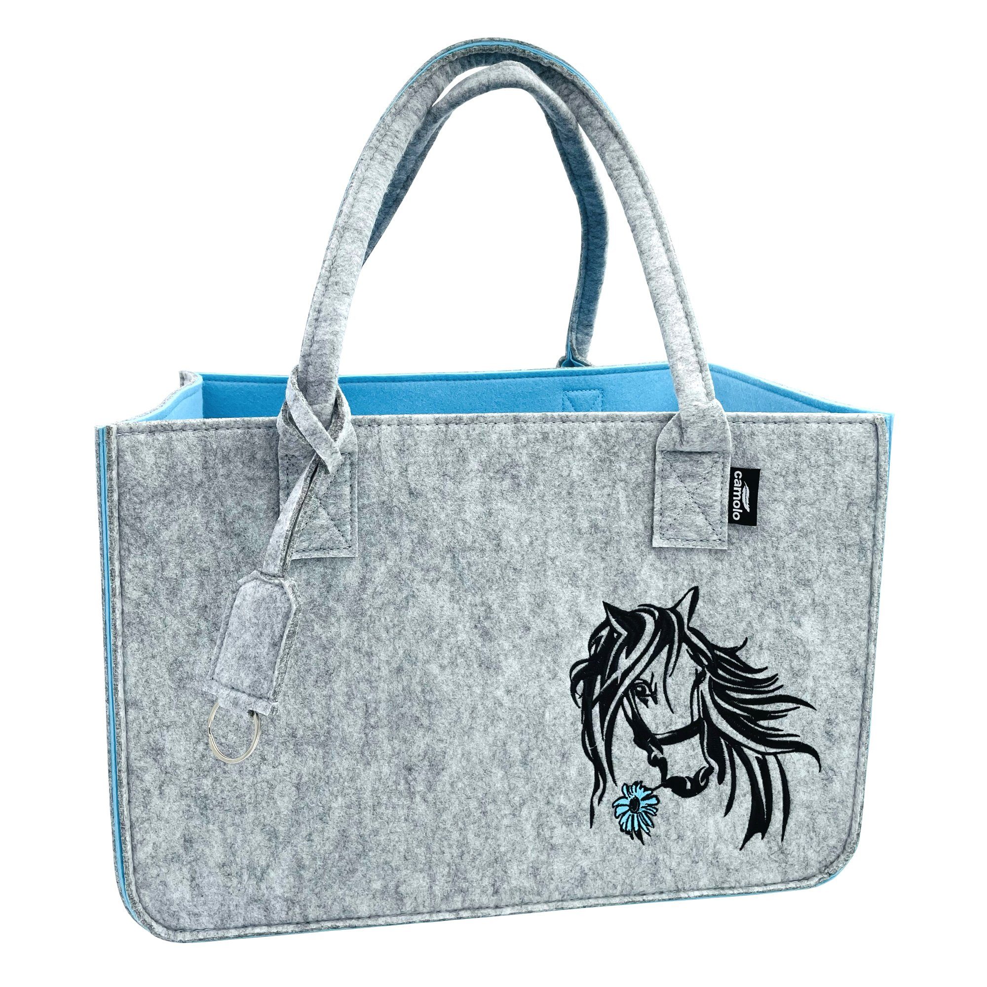 Camolo Horse mit Filz Grau/Blau Einkaufstasche Henkel Tragetasche