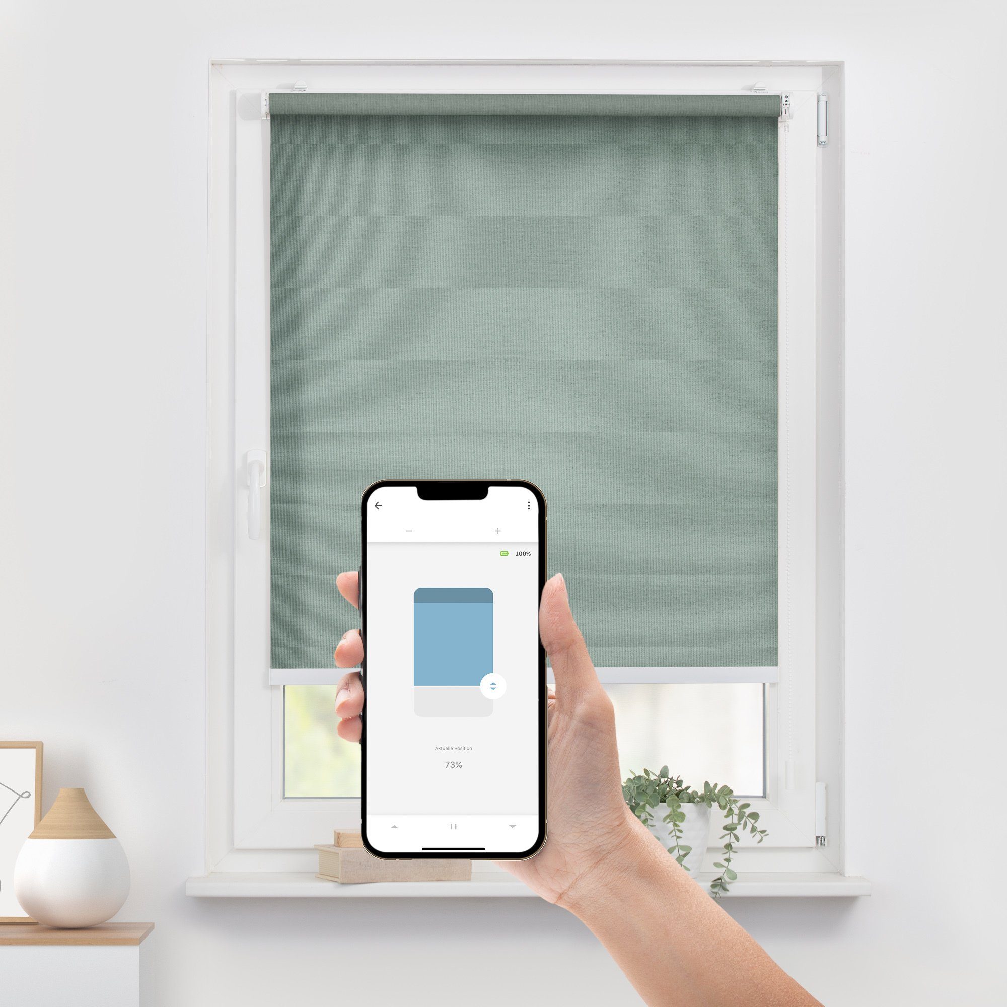 Elektrisches Rollo ohne Bohren, Design, Zugschnur ohne Klemmfix, tageslicht, oder vormontierter Steuerbar ORIGINAL, Klemmfix, Bohren, per mittels halbtransparent, Bluetooth-App LICHTBLICK