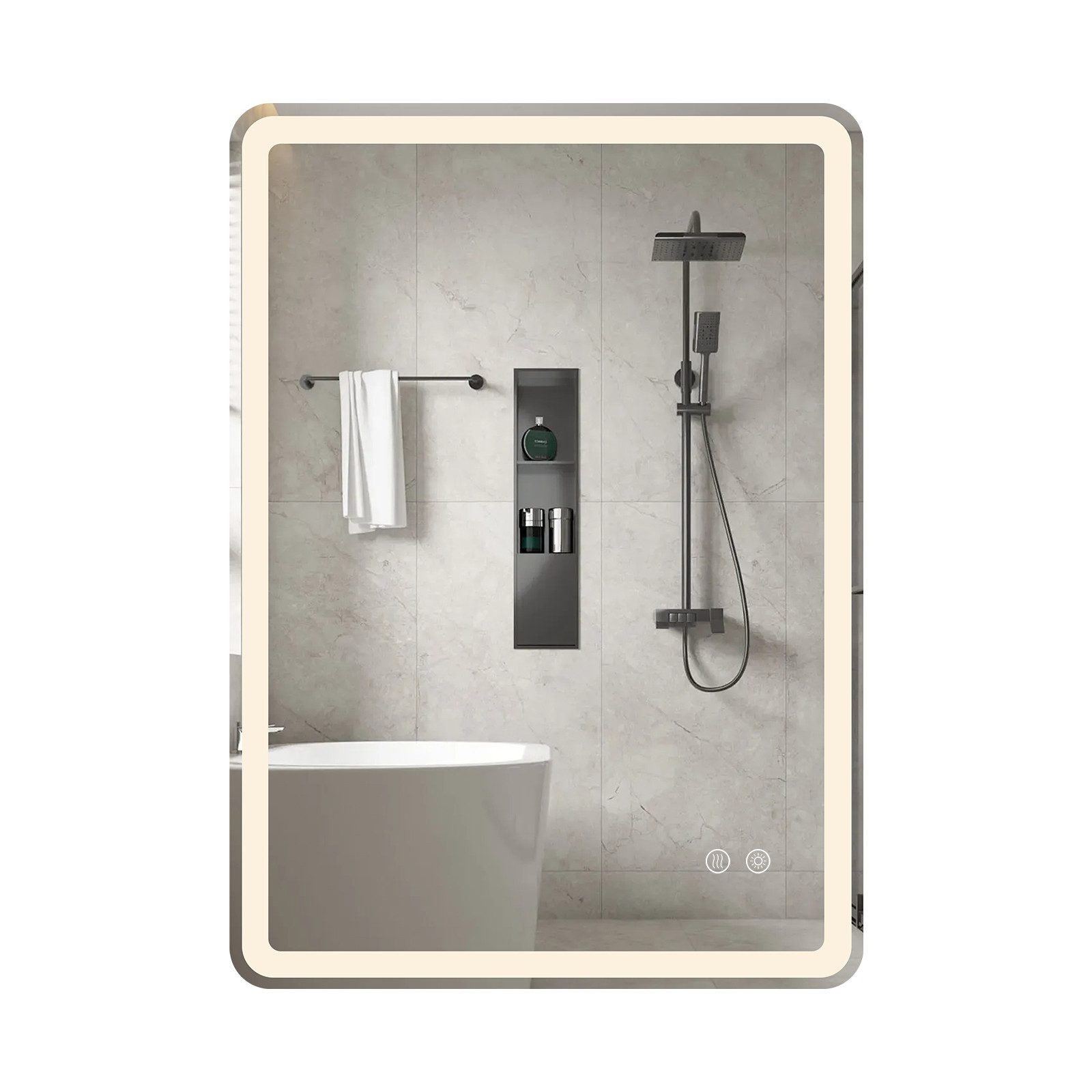 COSTWAY Badspiegel, Wandspiegel mit LED Beleuchtung & Touch, Anti-Beschlag