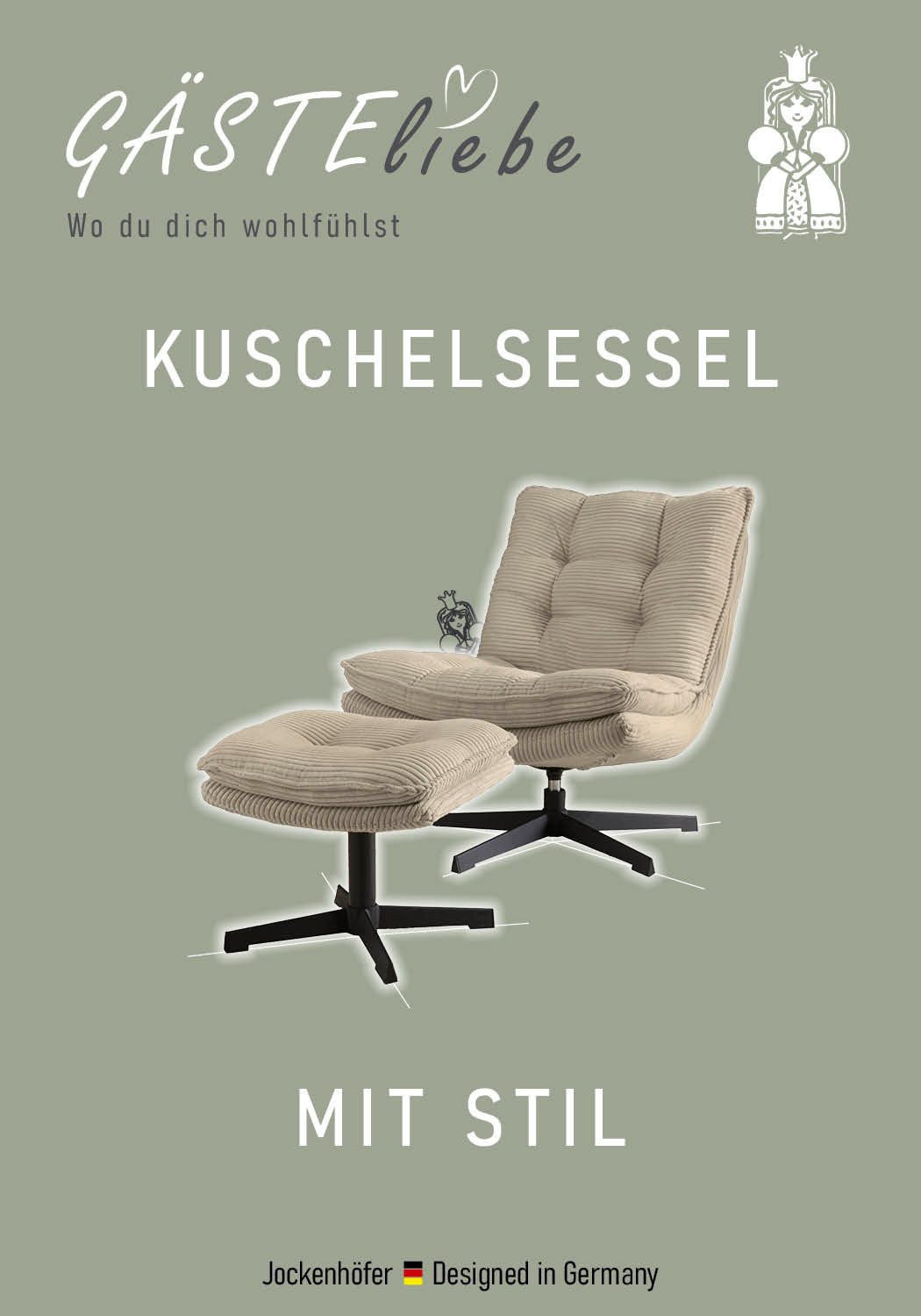 Jockenhöfer Gruppe Relaxsessel Kasper, B: 76 cm, Sitzhöhe: 47 cm, Set: mit Hocker, 360° Drehfunktion, Cord