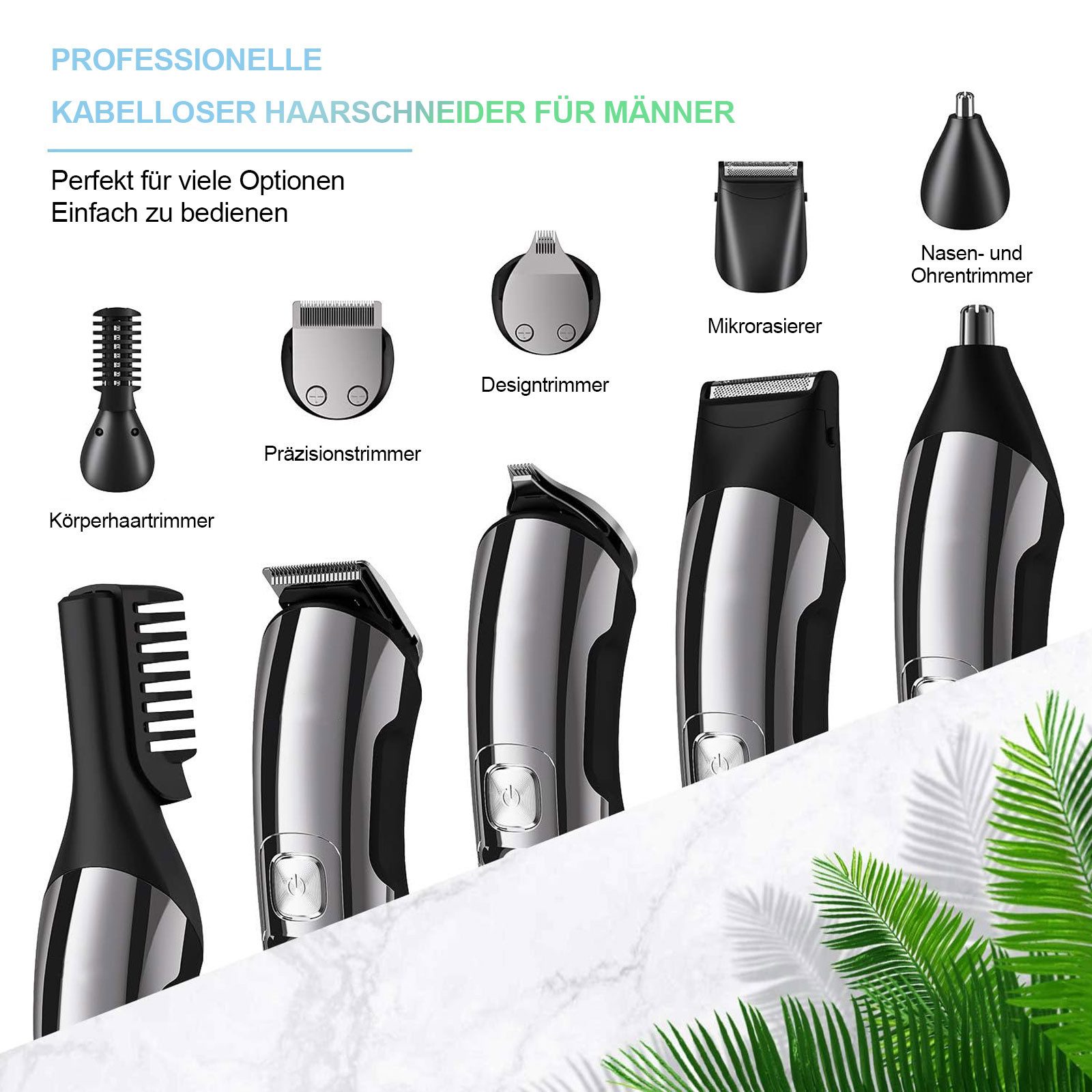 REDOM Haarschneider Elektrischer Rasierer Haarschneide-Set Männer Barttrimmer kabellos, Trimmer Nasenhaartrimmer Körperhaartrimmer USB-Ladung, Haarschneideset wasserdicht IPX6 LED für Barthaar Kopfhaar