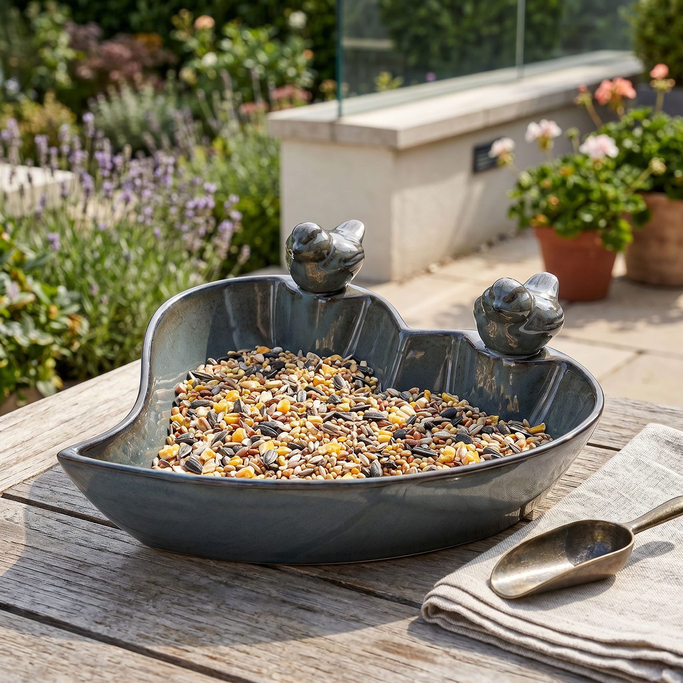Levandeo® Vogeltränke Vogeltränke Garten Grün Steingut Glasiert Vogelbad Vogelbecken Wassers – Bild 4 von 5