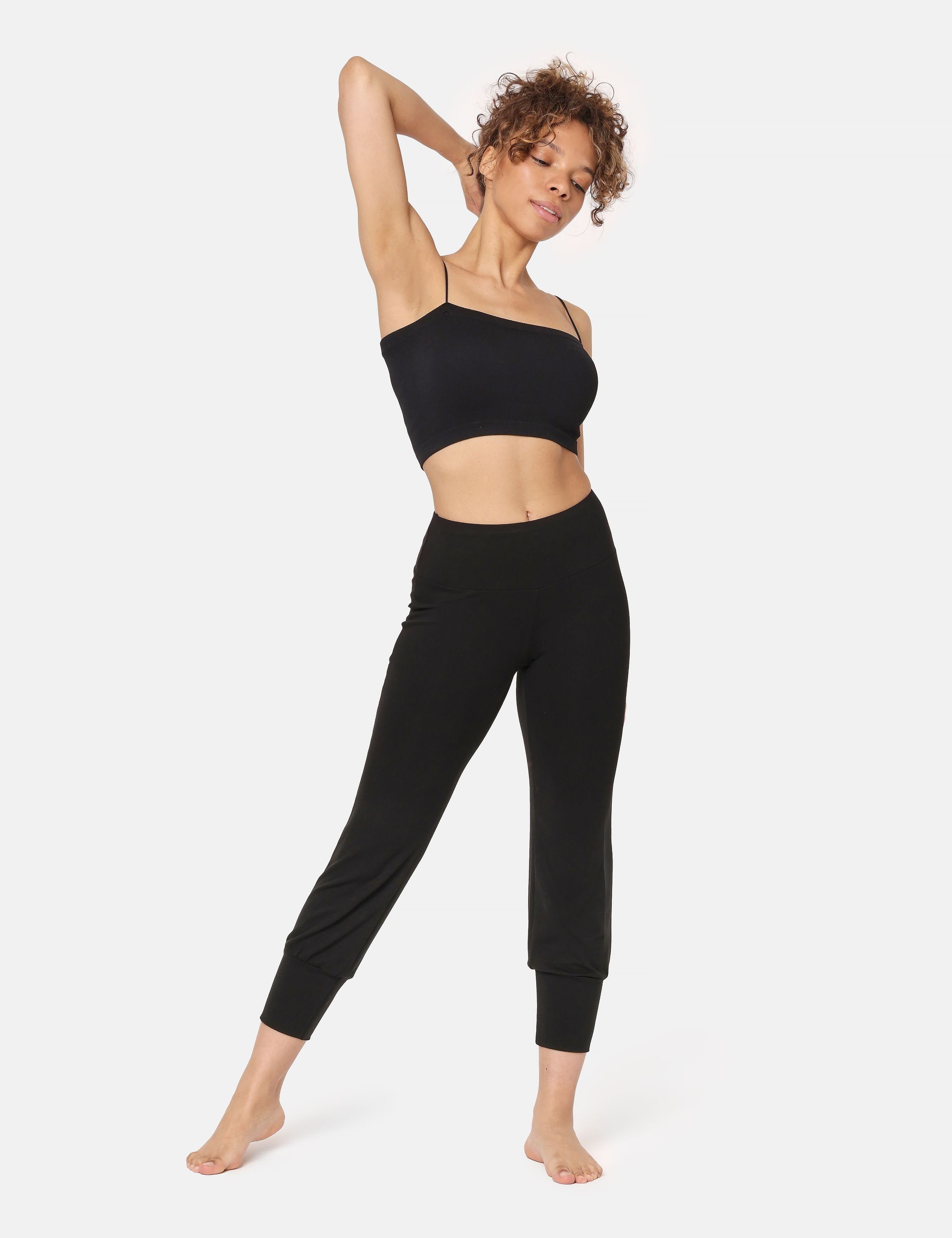 BLV50-283 Schwarz Leggings Yogahose Bellivalini Bund elastischer Leggings Yoga 3/4 Damen (1-tlg)