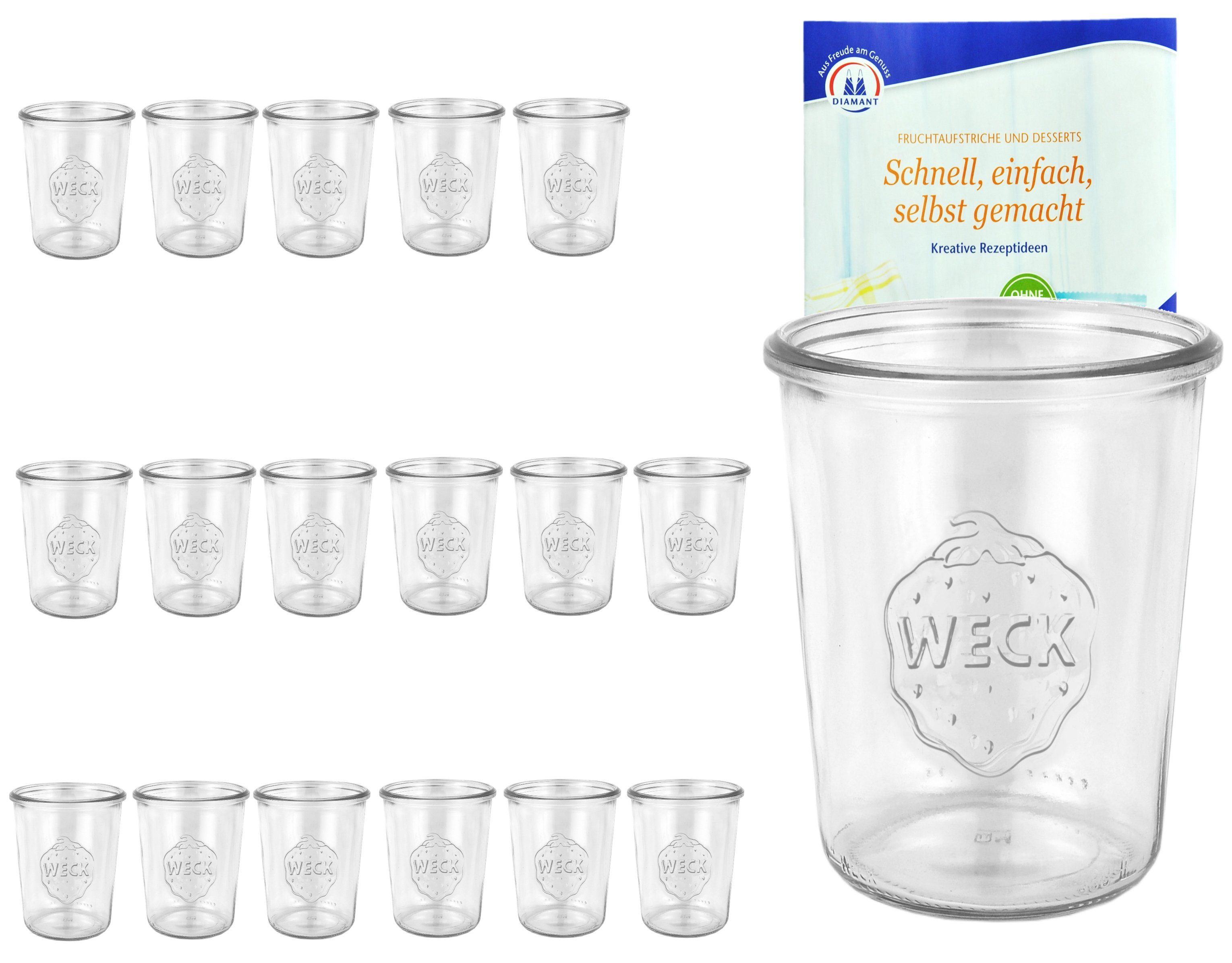Einmachglas Gläser 18er Glas inkl. Set Rezeptheft, 850ml, MamboCat 3/4L Weck Sturzgläser