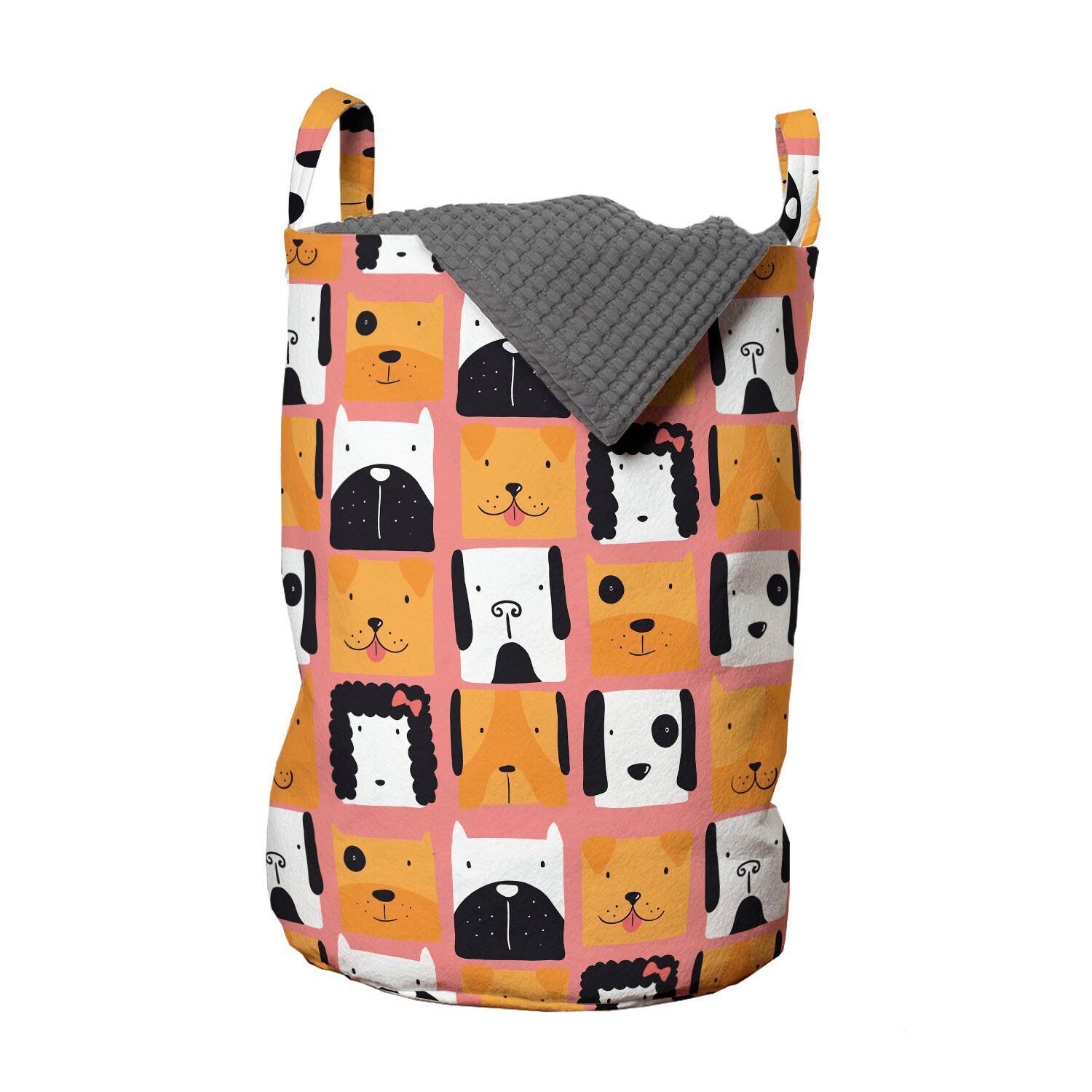 Abakuhaus Kordelzugverschluss lustige Wäschekorb mit Quadratische Wäschesäckchen Griffen Hund für Welpen-Heads Waschsalons, Form