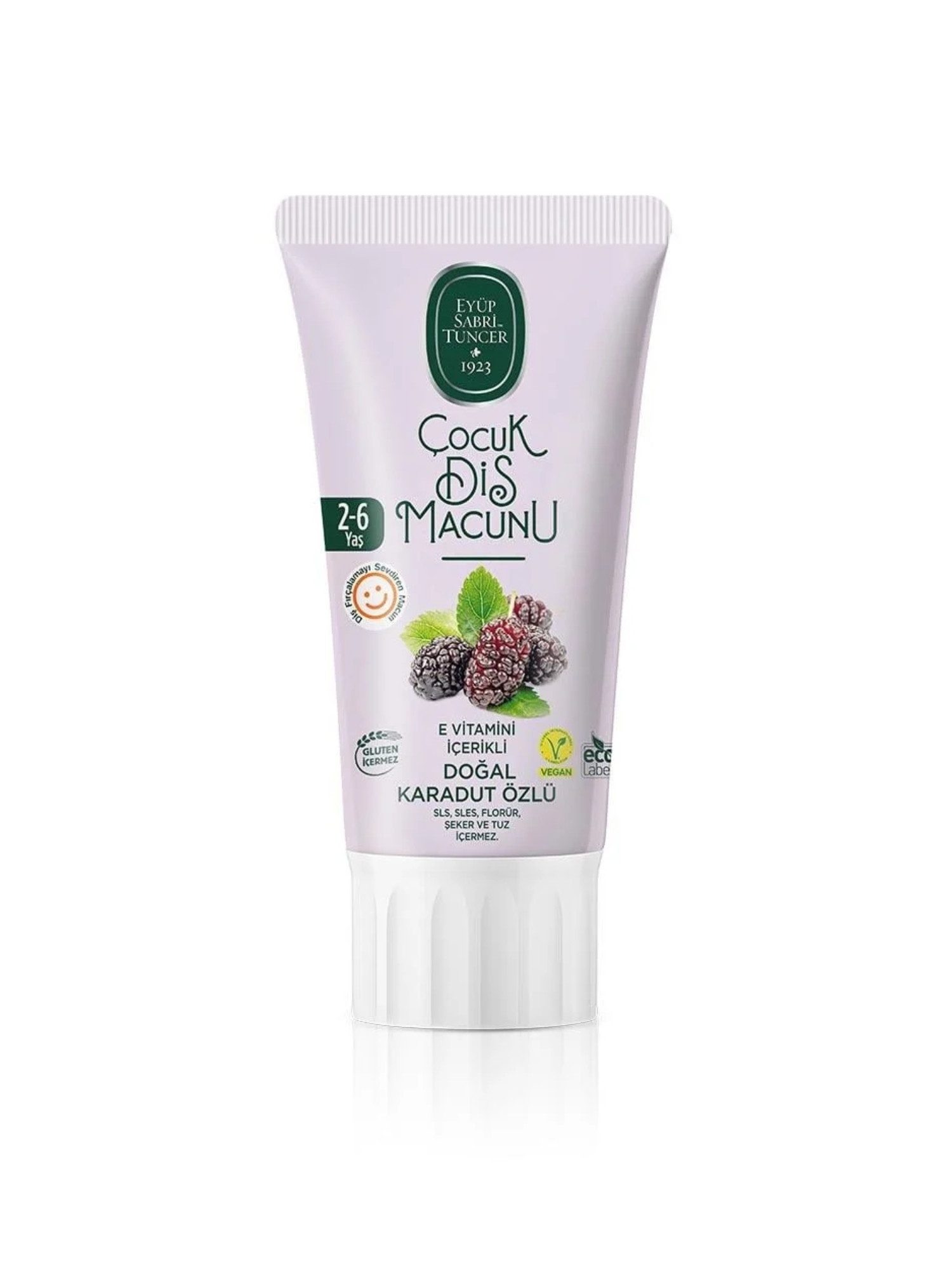 EYÜP SABRI TUNCER Zahnpasta Kinderzahnpasta – Schwarze Maulbeere & Acai, 2-6 J.- VEGAN, (1-St) Fluoridfrei, Ohne SLS&SLES, Ohne Zucker, Mit Stevia
