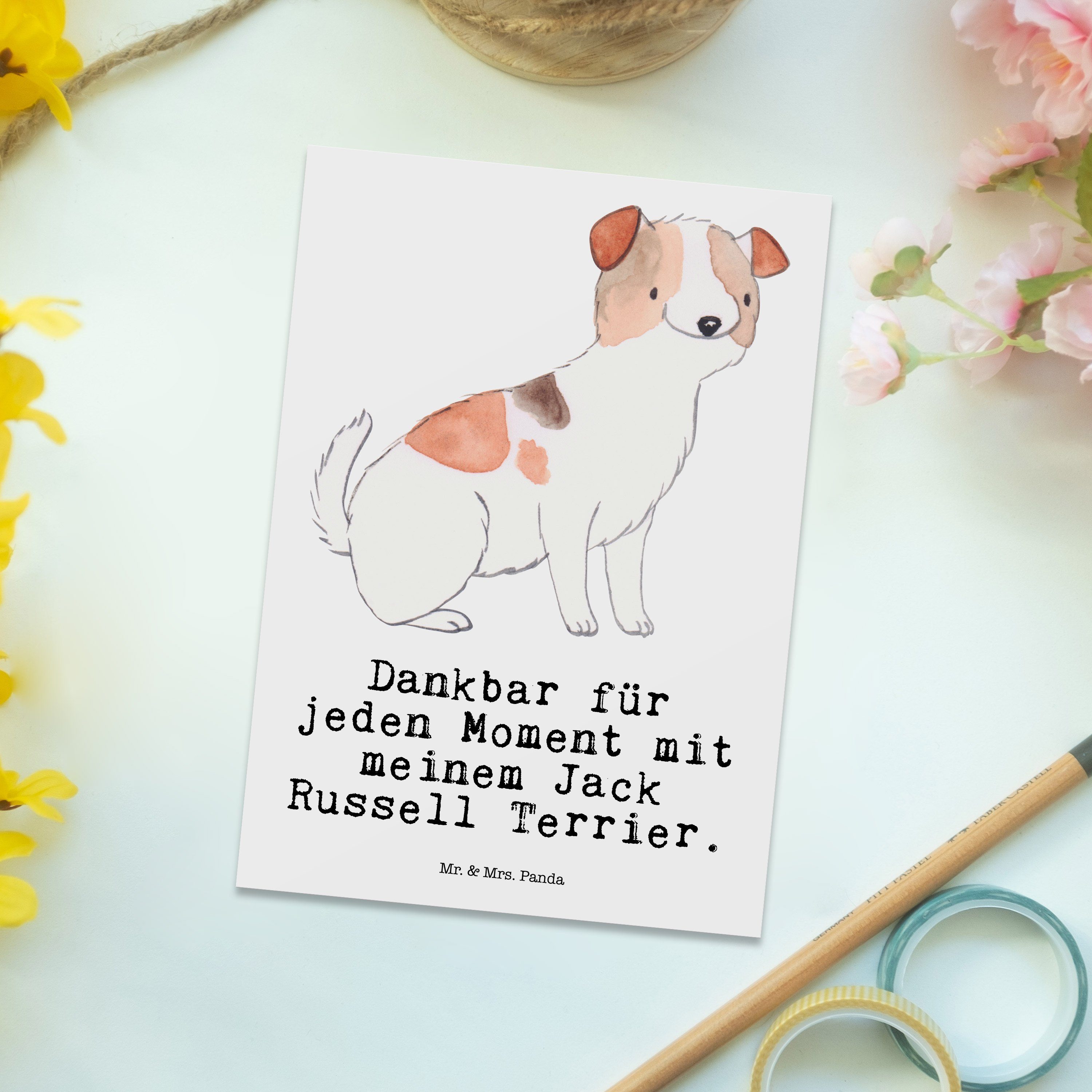 - Mr. Panda Mrs. - Terrier Weiß & Ansichtskarte, Postkarte Moment Geschen Russell Jack Geschenk,