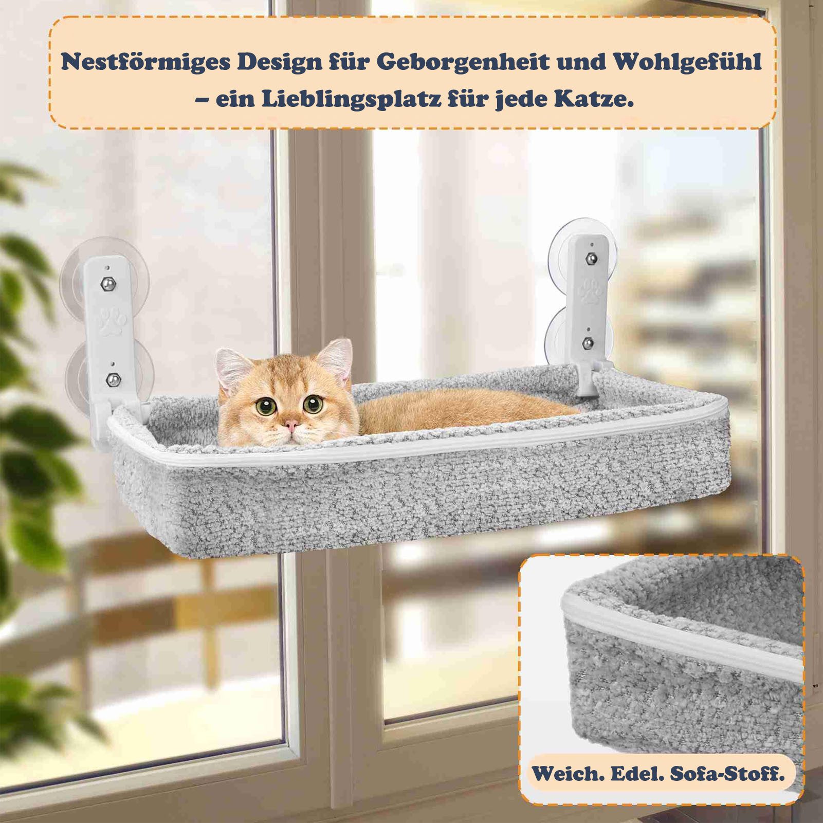 SURFOU Katzen-Hängematte Katzenfensterliege Katzen hängematte mit Saugnäpfen Fenster Katzenbett, Katzenmöbel, Katzen Kletterwand, Hängematte Katze, 30*52*10cm, mit 4 stabilen Saugnäpfen. tragkraft bis 18 kg, abnehmbar