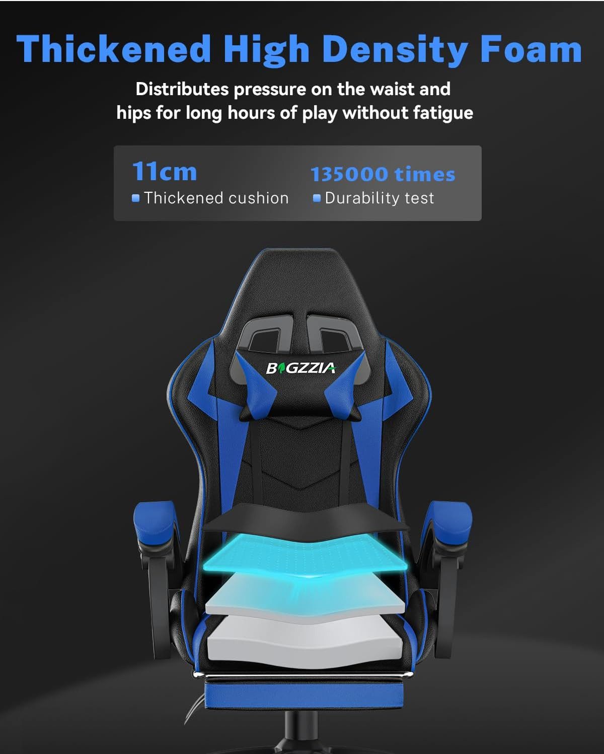 Gywowken Gaming-Stuhl mit Fußstütze - Gamer Stühle Ergonomisch mit Lendenkissen, Gaming Chair Höhenverstellbar - 90-155° Rückenlehne - bis 130 kg