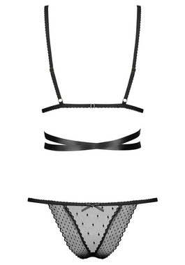 Obsessive Set: Bügelloser BH Bowessa Dessous-Set BH und Slip mit Schleifen transparent - schwarz (2-tlg)