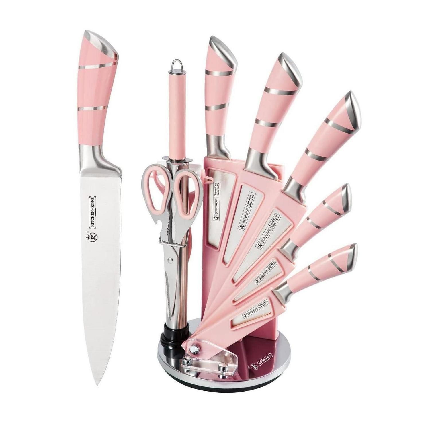 LuxusKollektion Messerblock Messerset 9-tlg Rosa mit Drehblock