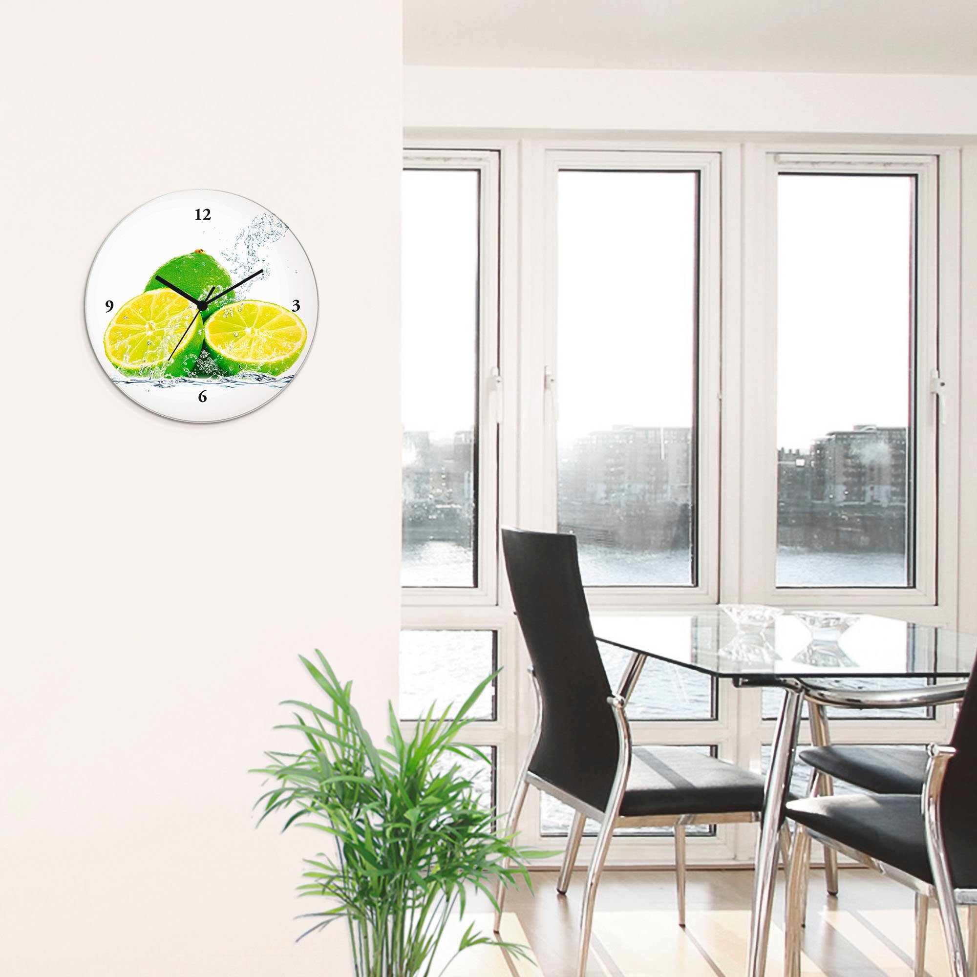 Artland Wanduhr Limette mit Spritzwasser (wahlweise mit Quarz- oder Funkuhrwerk, lautlos ohne Tickgeräusche)