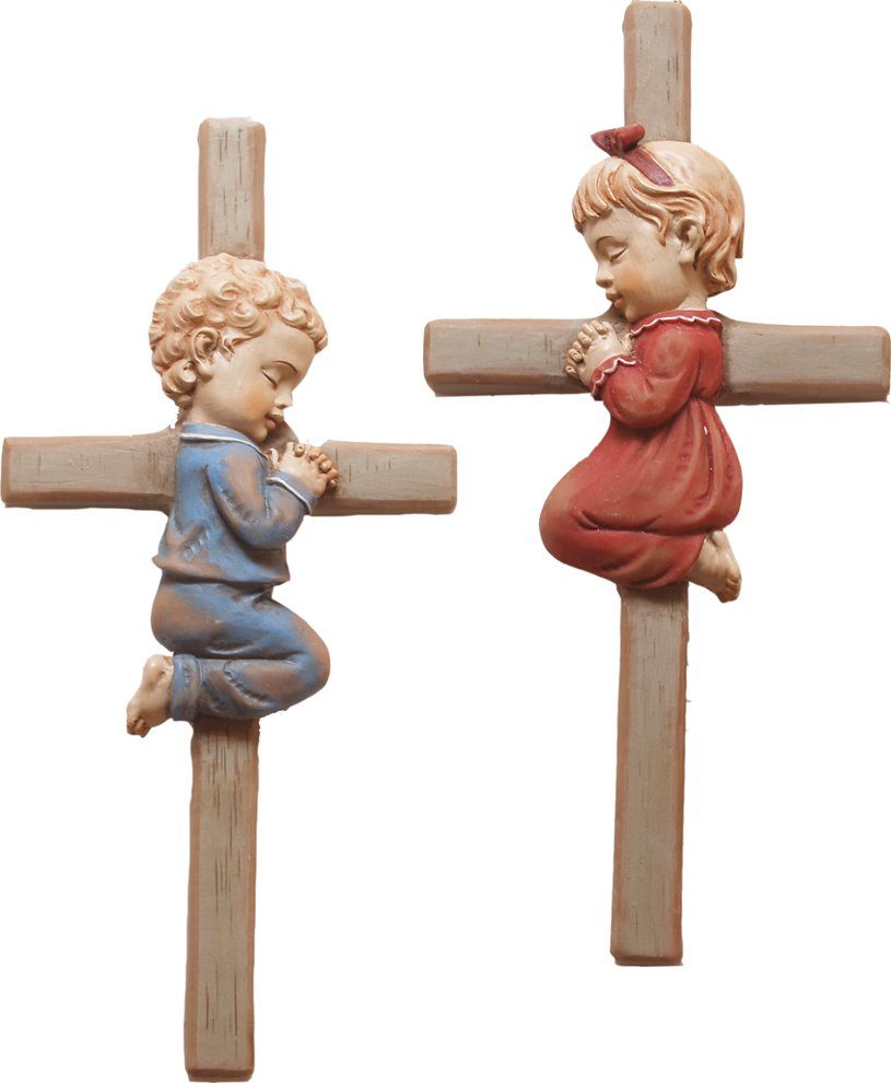 dekoprojekt Dekofigur Heiligenfigur Kreuz Junge & Mädchen 2-teilig 14,5 cm