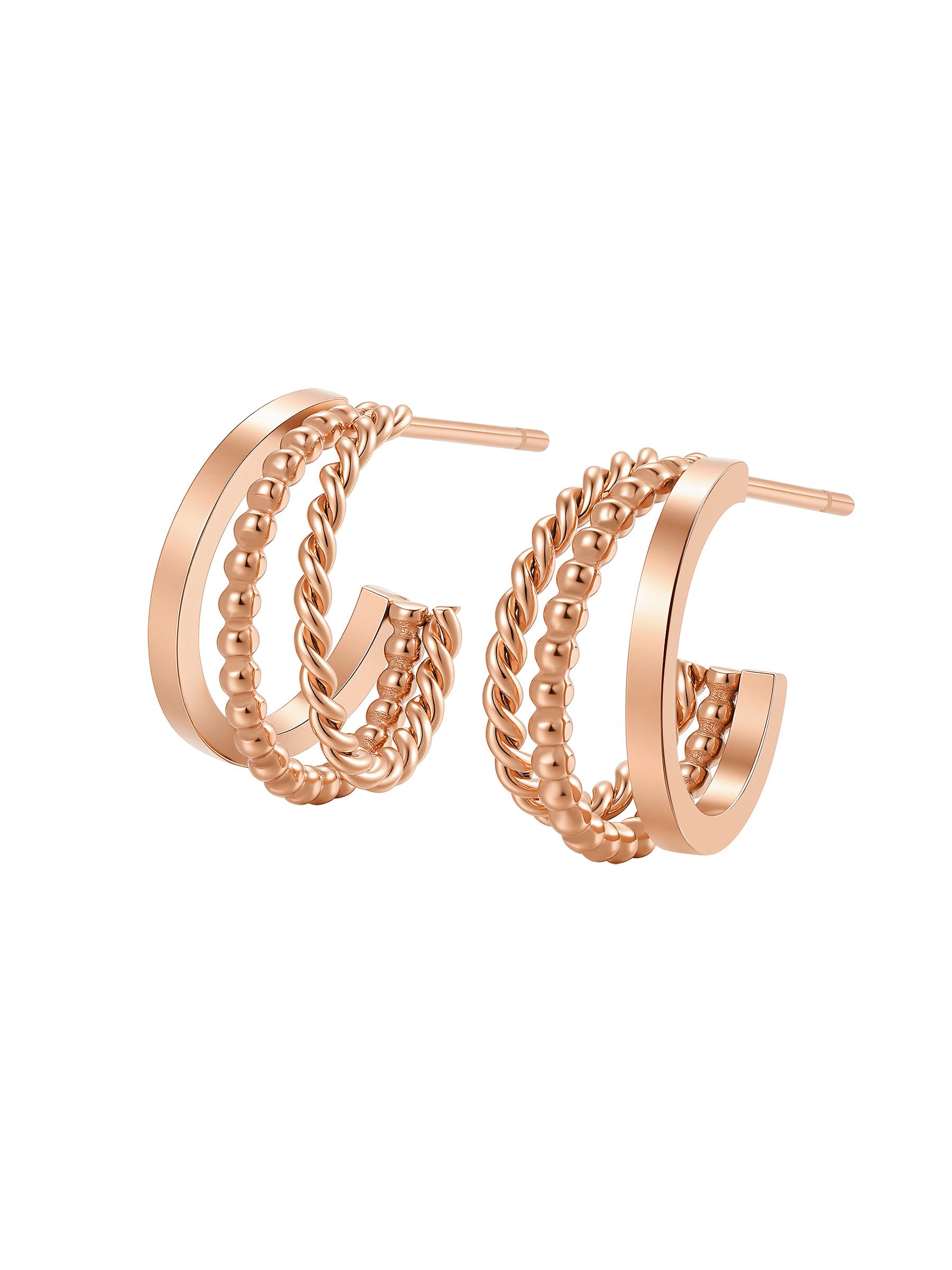 Hey Happiness Paar Creolen Damen Kordel & Kugel – 18K vergoldete Edelstahl Ohrringe, gedrehtes Design & Perlen-Struktur, elegante moderne Ohrstecker
