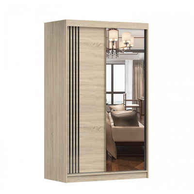 MOEBLO Kleiderschrank NOAH 07 (mit Spiegel Schwebetürenschrank 2-türig Schrank mit vielen Einlegeböden und Kleiderstange, Gaderobe Schiebtüren Schlafzimmer-Wohnzimmerschrank Modern Design), (BxHxT): 120x200x61 cm