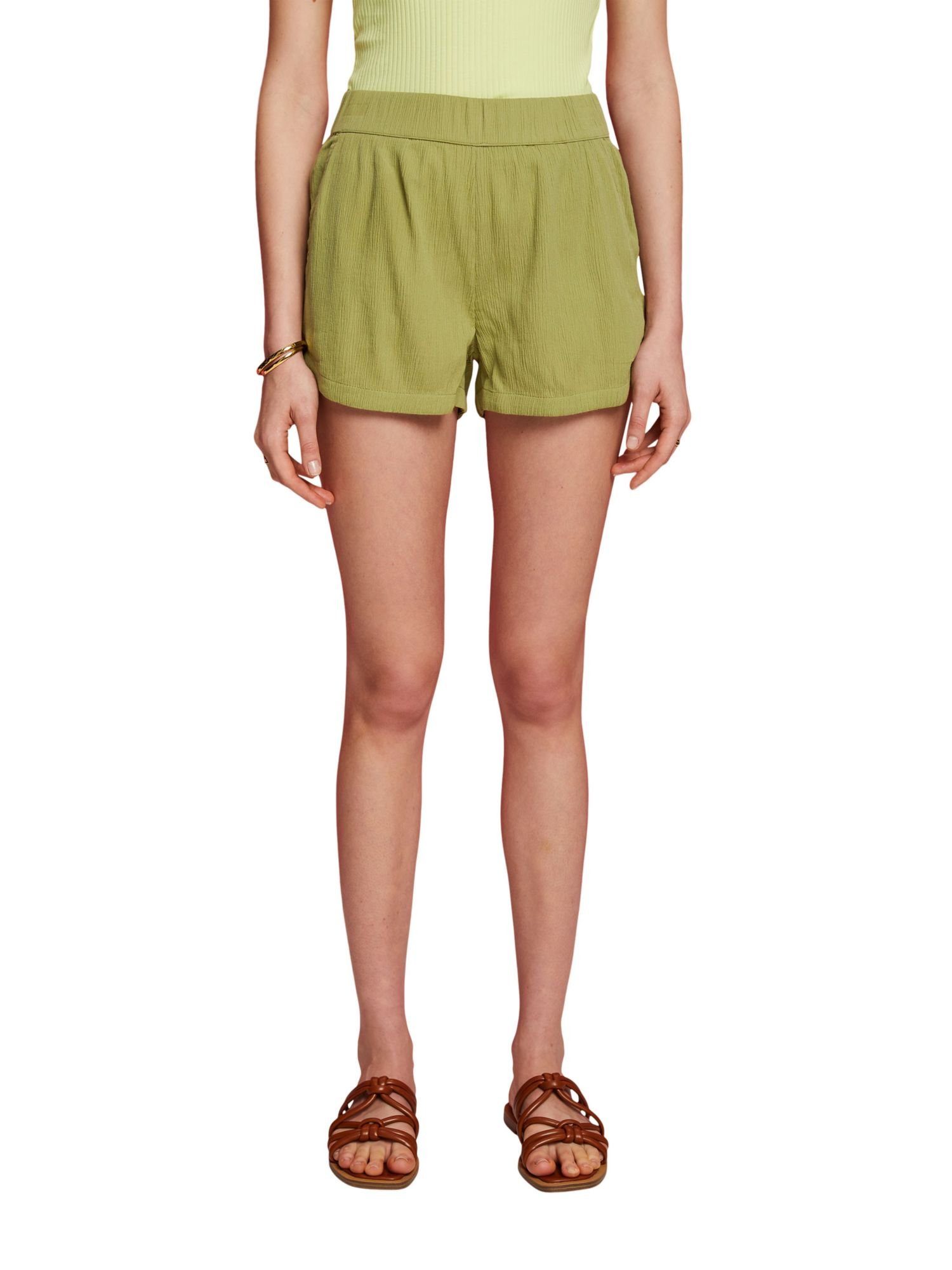 edc by Esprit aus GREEN Shorts (1-tlg) PISTACHIO Crinkle-Baumwolle Pull-on-Shorts