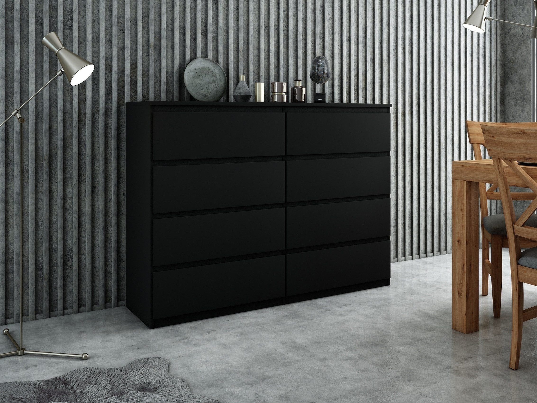Raumhirsch Furniture Kommode, Sideboard, Kommode für das Schlafzimmer - Wohnzimmer (Maße: 138,5 × 39 × 101,5 cm, 8 Schubladen, Rollenschienen), viele Farbvarianten - Hochwertig & stabil
