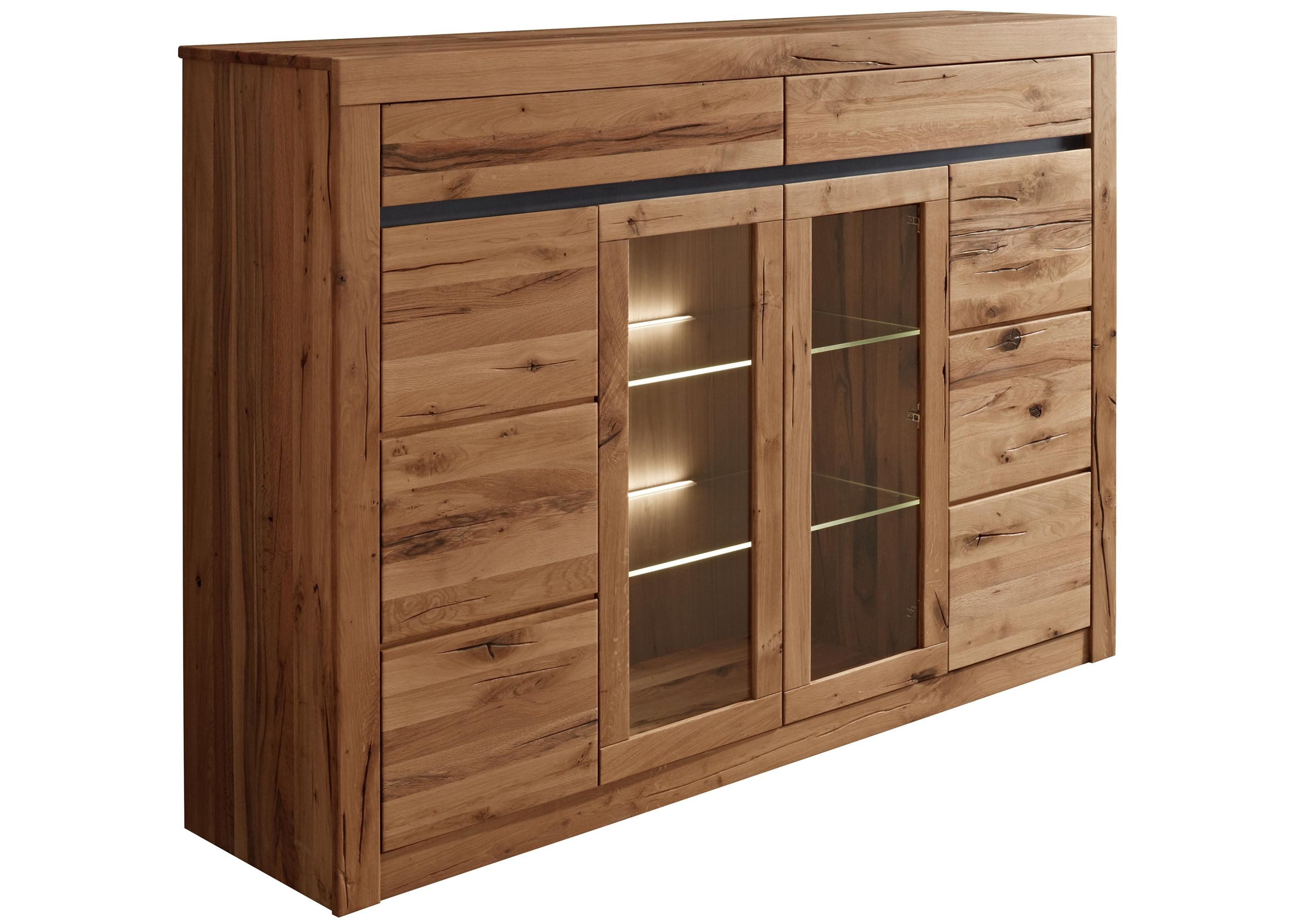 Massivmoebel24 Highboard MONTREUX Wildeiche / Zerreiche Massivholz natur (Massivholz montiert 103 kg MONTREUX #153), Wildeiche / Zerreiche 155x43x115 (BxTxH) natur geölt