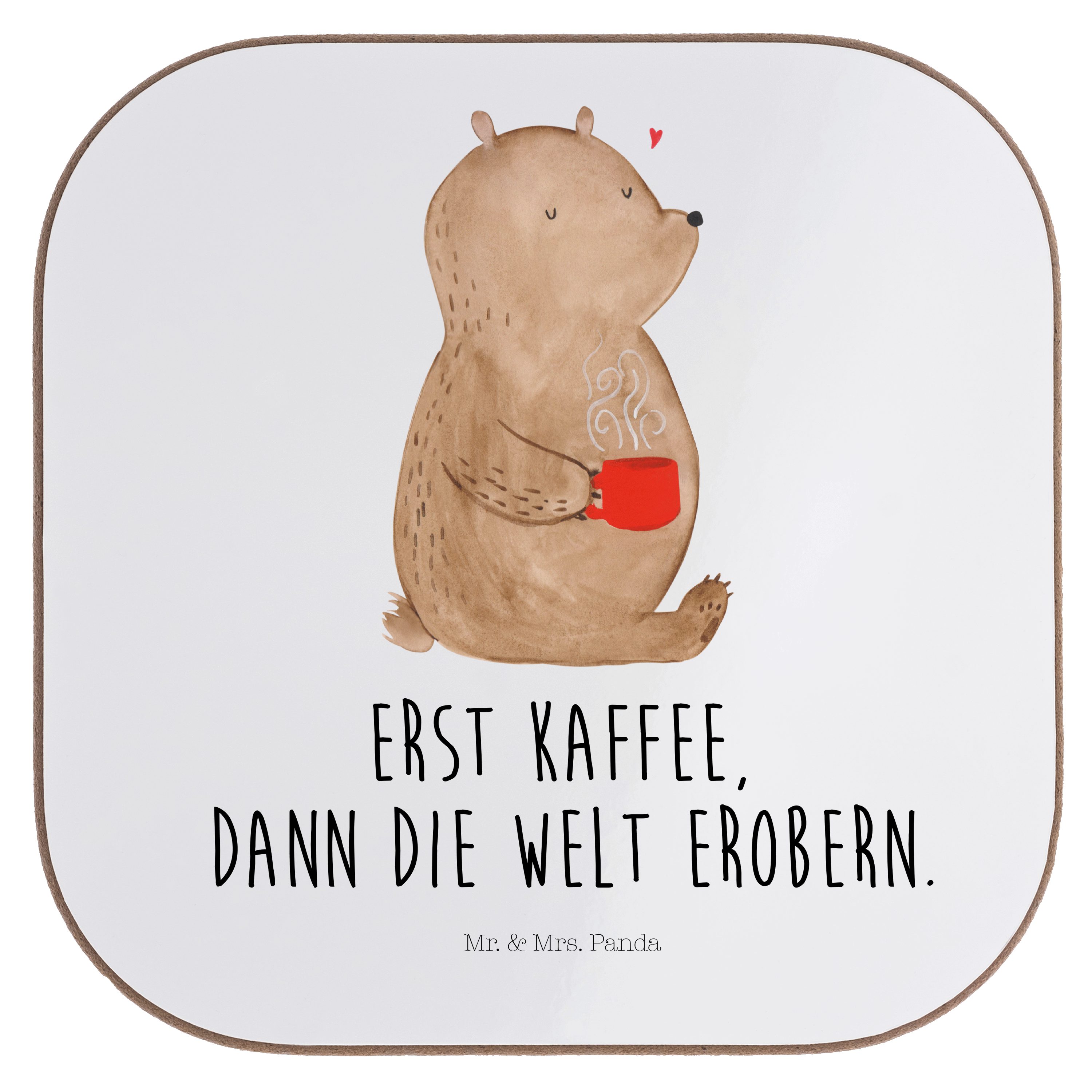 Mr. & Mrs. Panda Getränkeuntersetzer Bär Kaffee - Weiß - Geschenk, Welt retten, Untersetzer Gläser, Glasun, 1-tlg. | Getränkeuntersetzer