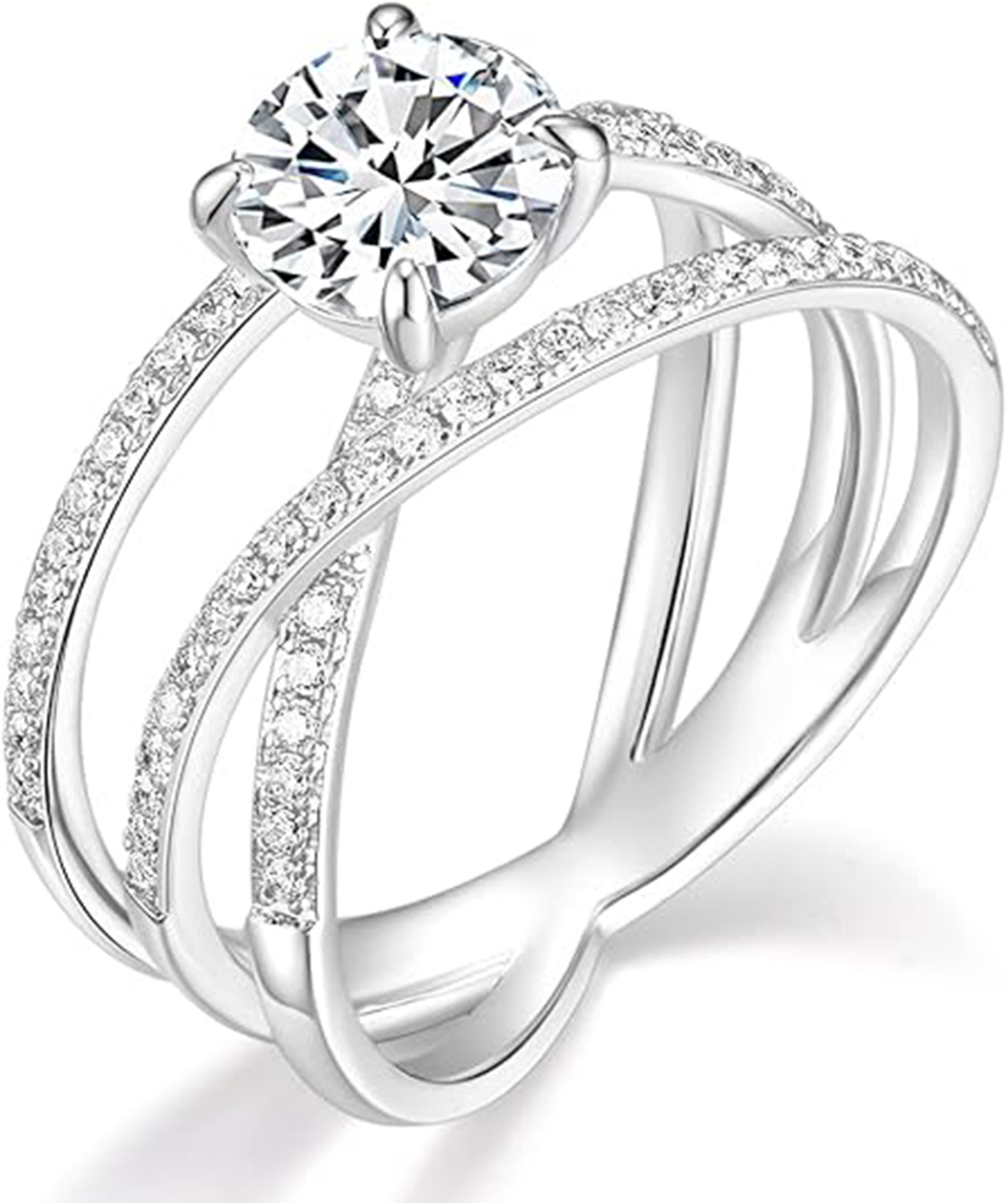 Jumpeak Verlobungsring 585Gold, 2ct rundgeschliffener Diamant Laborzucht, Cross Promise Ring, D,vvs1,3EX,IGI-Zertifikat,Anträge, Geburtstage, Jubiläumsgeschenke