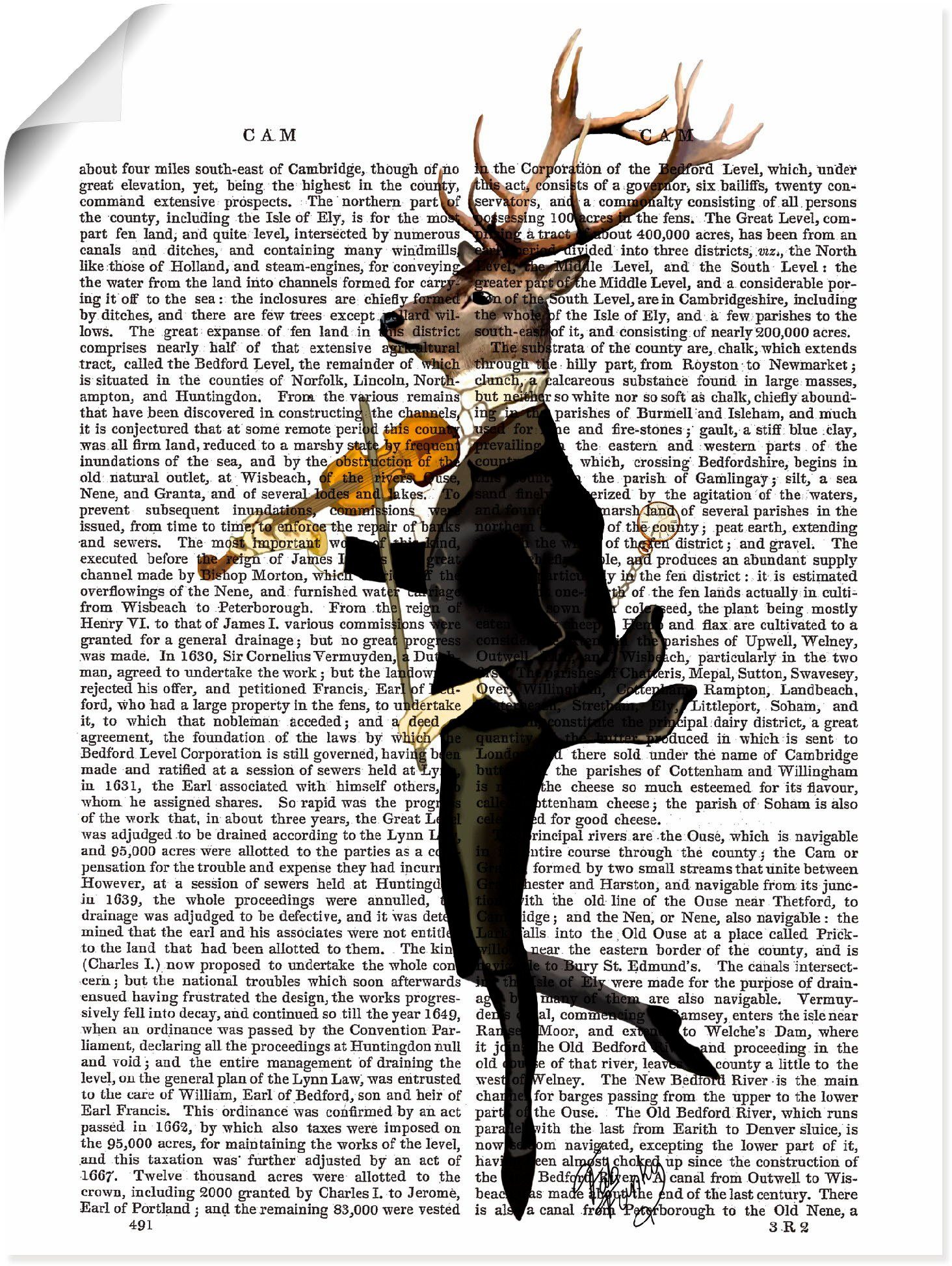 Artland Wandbild Tanzender Hirsch mit Violine, Humor (1 St), als Alubild, Leinwandbild, Wandaufkleber oder Poster in versch. Größen | Poster