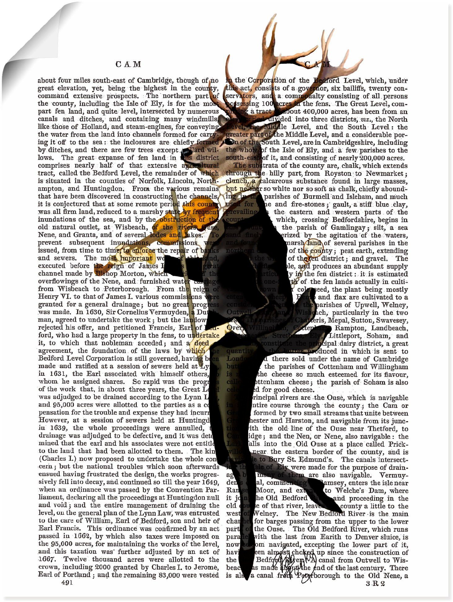 Artland Wandbild Tanzender Hirsch mit Violine, Humor (1 St), als Leinwandbild, Poster in verschied. Größen