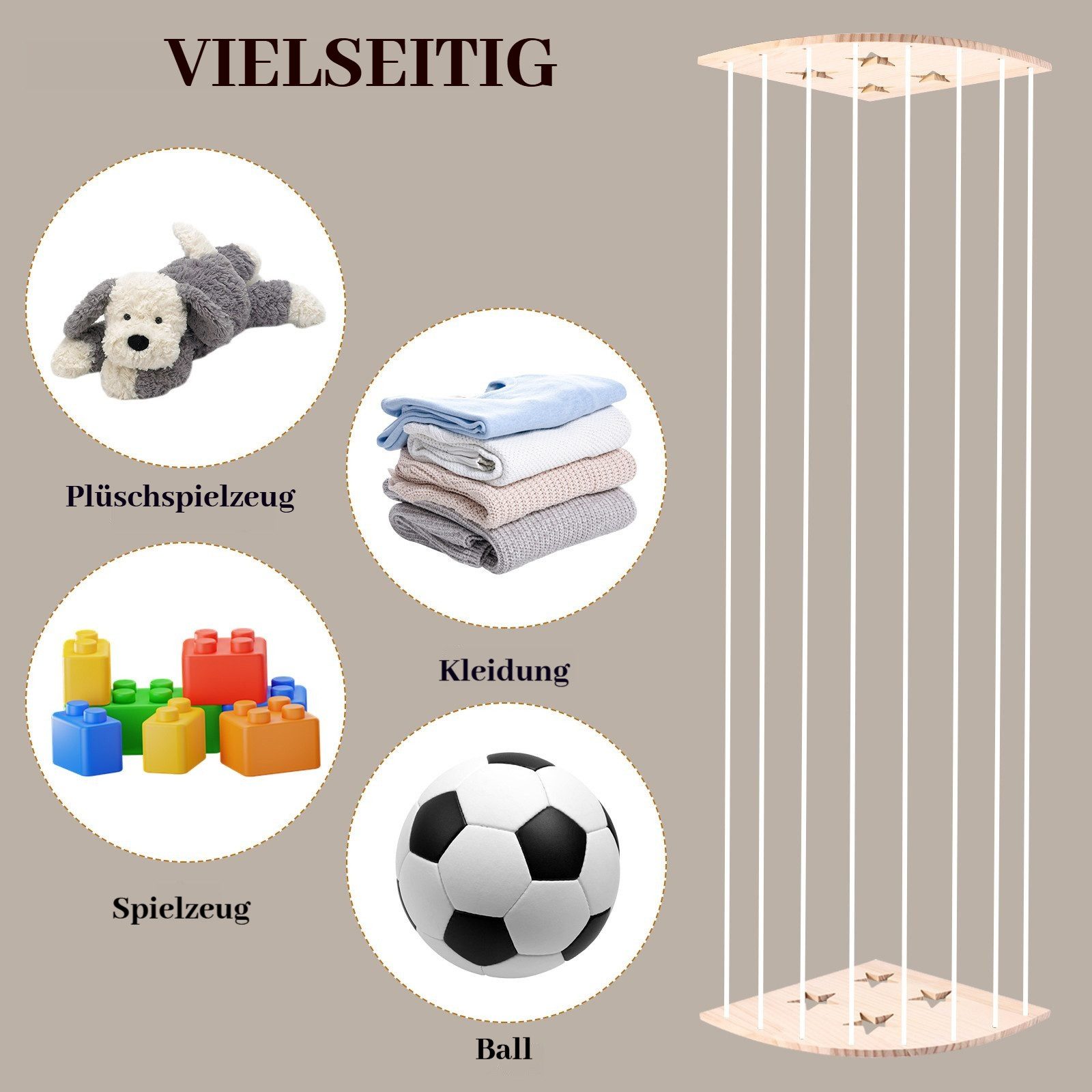 BlingBin Spielzeugtruhe Kuscheltier Aufbewahrung Organizer, Holz Eck Stofftier Regal (1 Set, 1 St., 135-180cm), Kinderzimmer Hängend Spielzeug Organizer für Plüschtiere